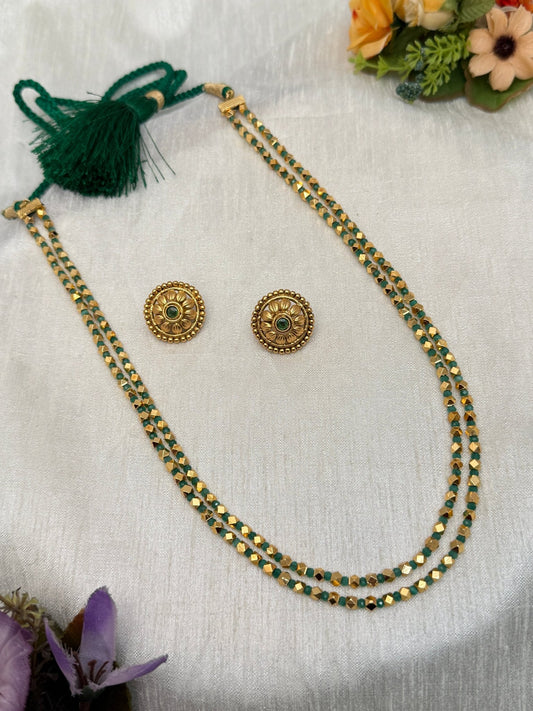 2 Layer Green Antique Necklace Set 546 - Mahilas