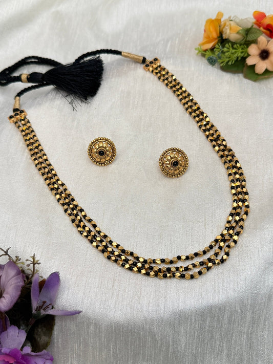 3 Layer Black Antique Necklace Set 556 - Mahilas