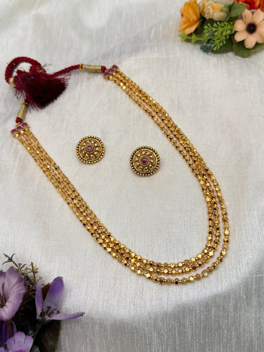 3 Layer Gold Antique Necklace Set 548 - Mahilas