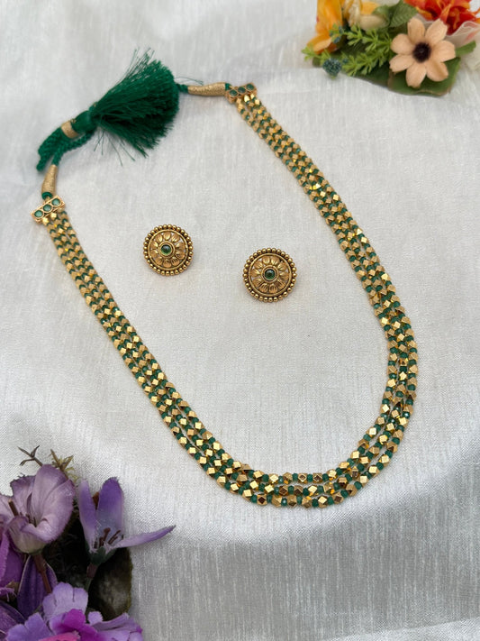 3 Layer Green Antique Necklace Set 545 - Mahilas