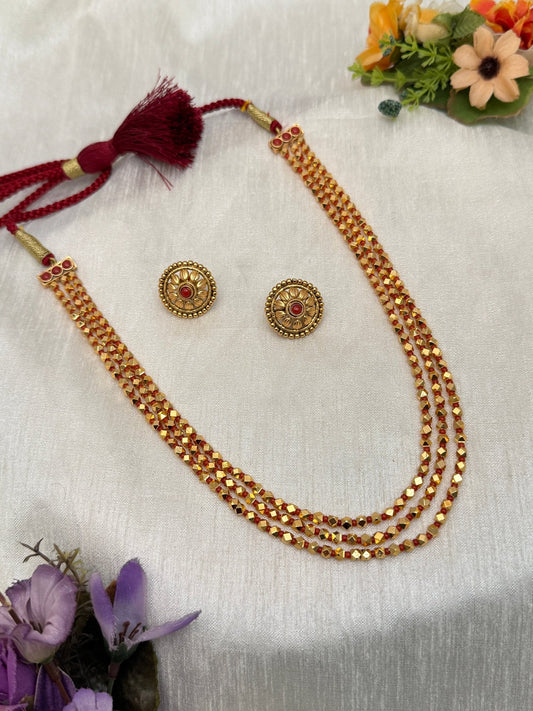 3 Layer Red Antique Necklace Set 541 - Mahilas