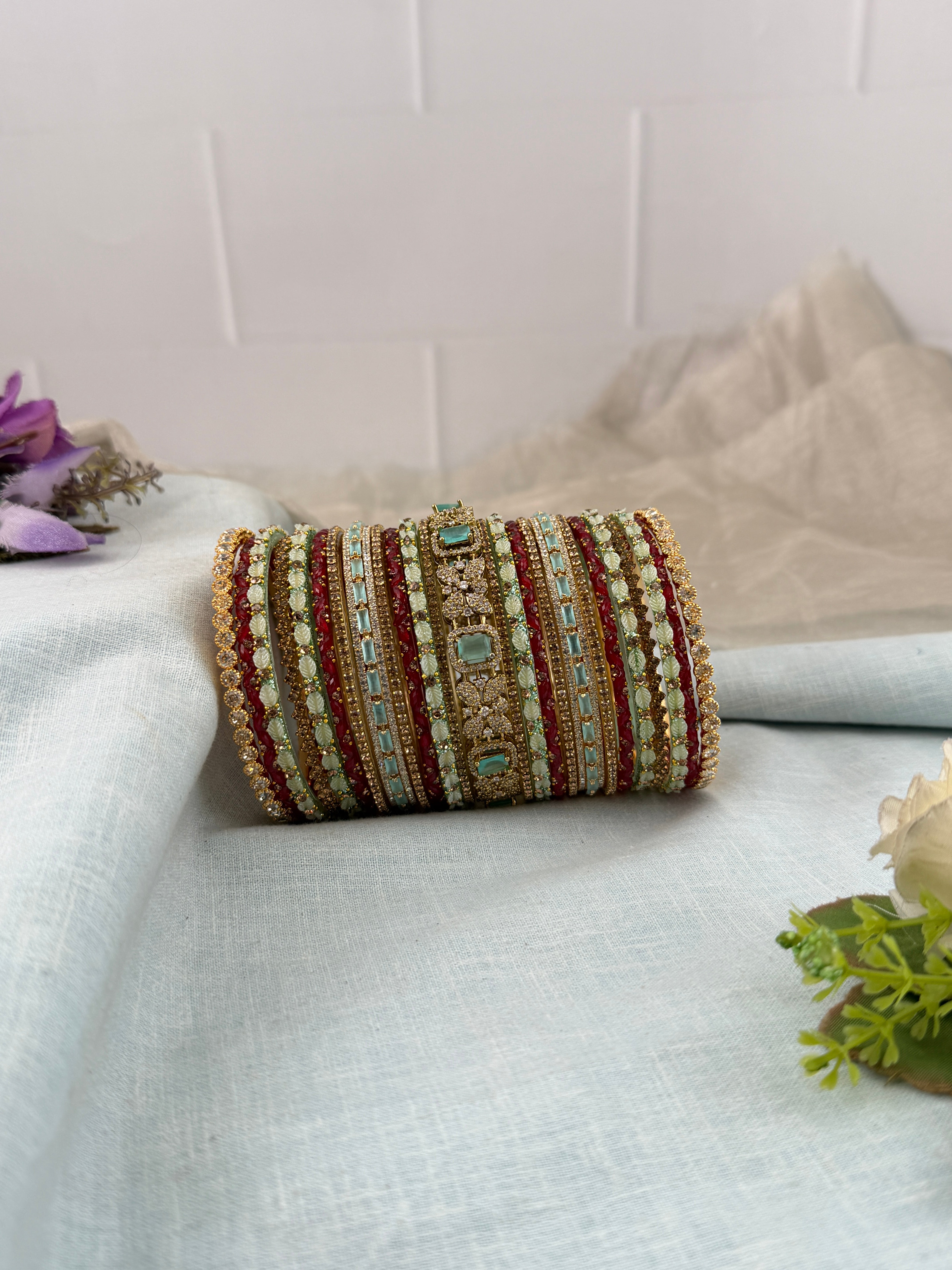 Luxurious Antique & Victorian Stone Bridal Bangle Set - 5329
