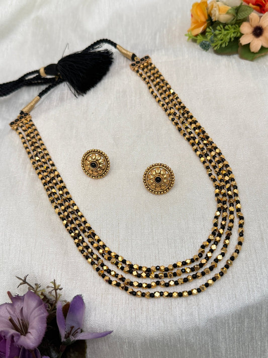 4 Layer Black Antique Necklace Set 555 - Mahilas