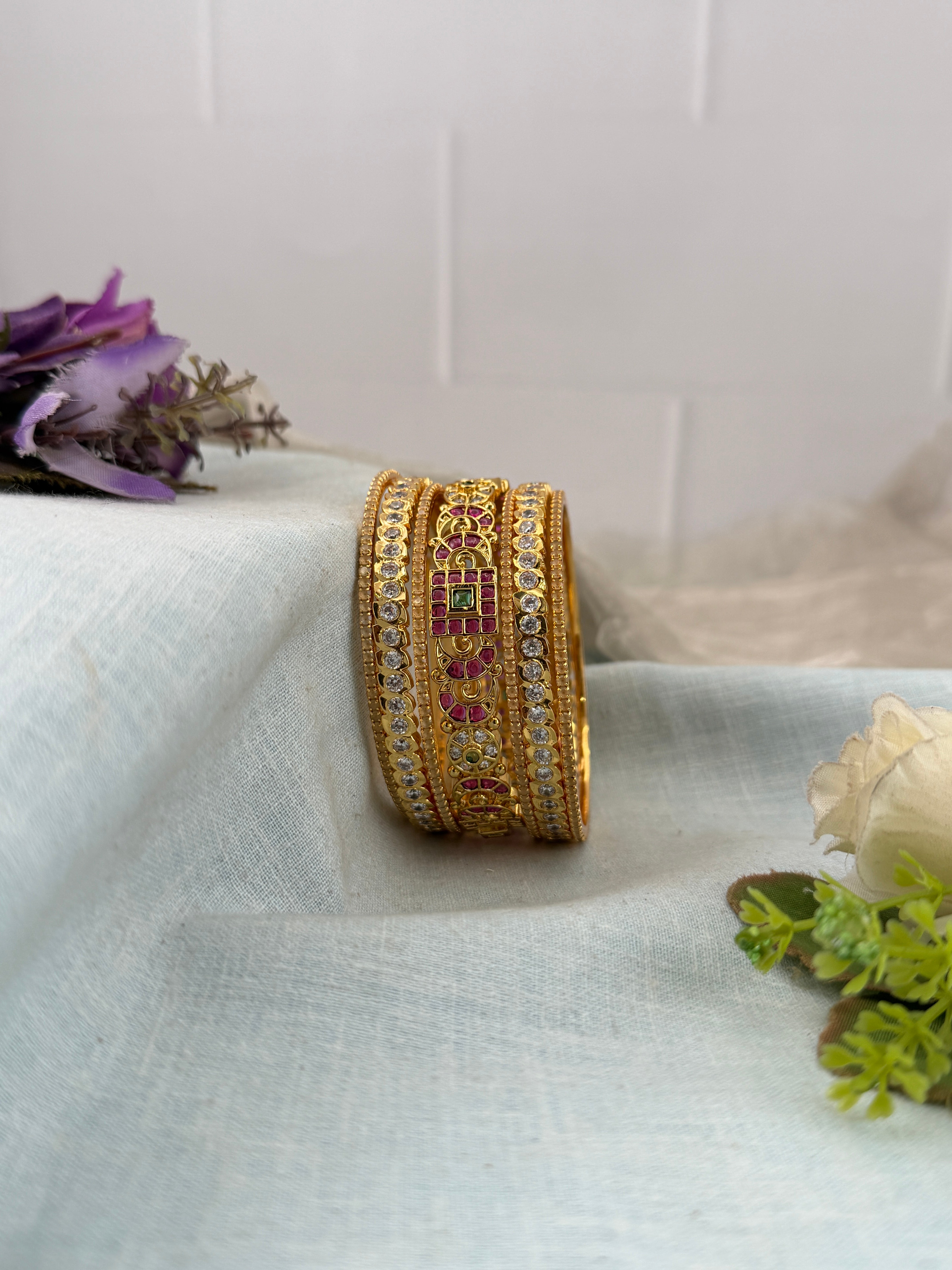 Premium Antique & Stone Bangle Set - 5327