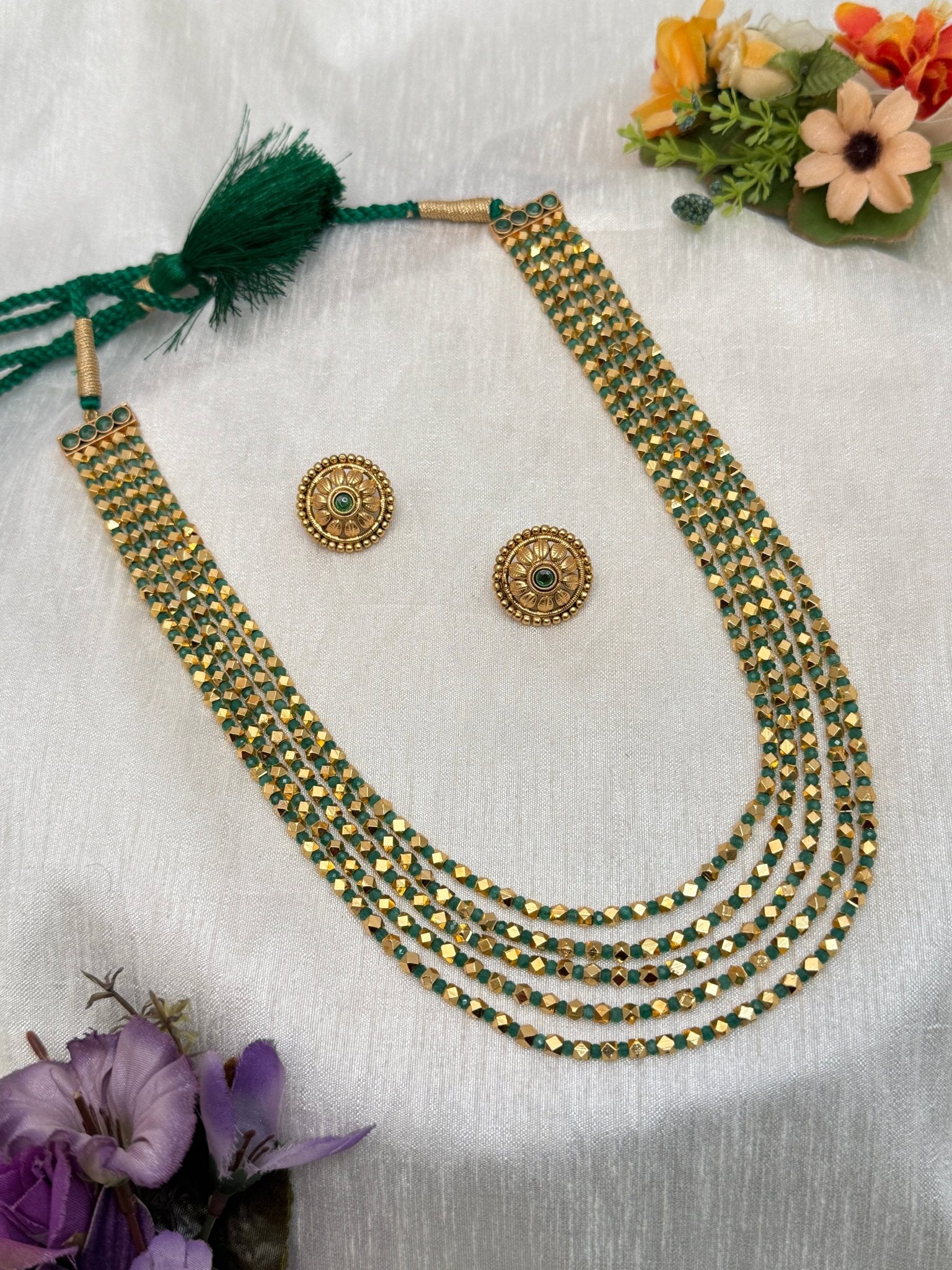 5 Layer Green Antique Necklace Set 543 - Mahilas