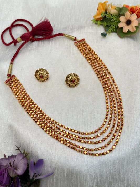 5 Layer Red Antique Necklace Set 540 - Mahilas
