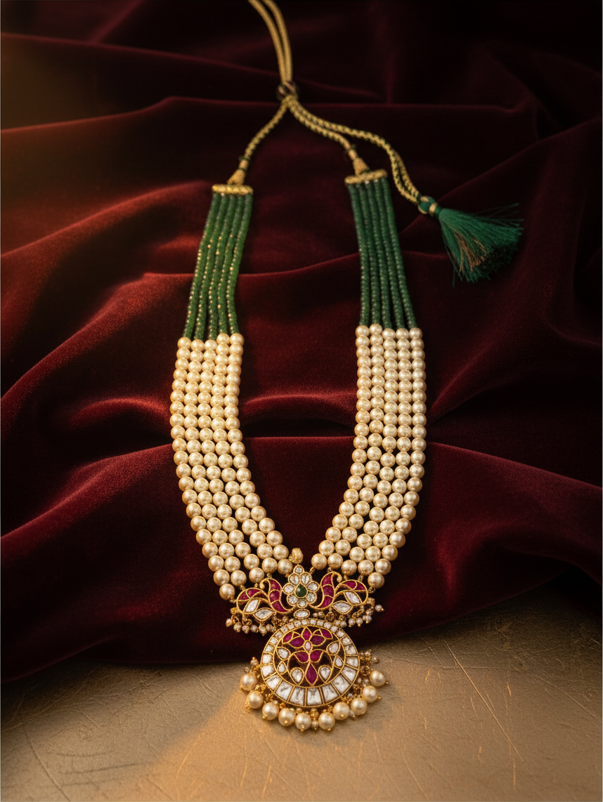 Pearl Layered Necklce Jadau Kundan Premium | N1100