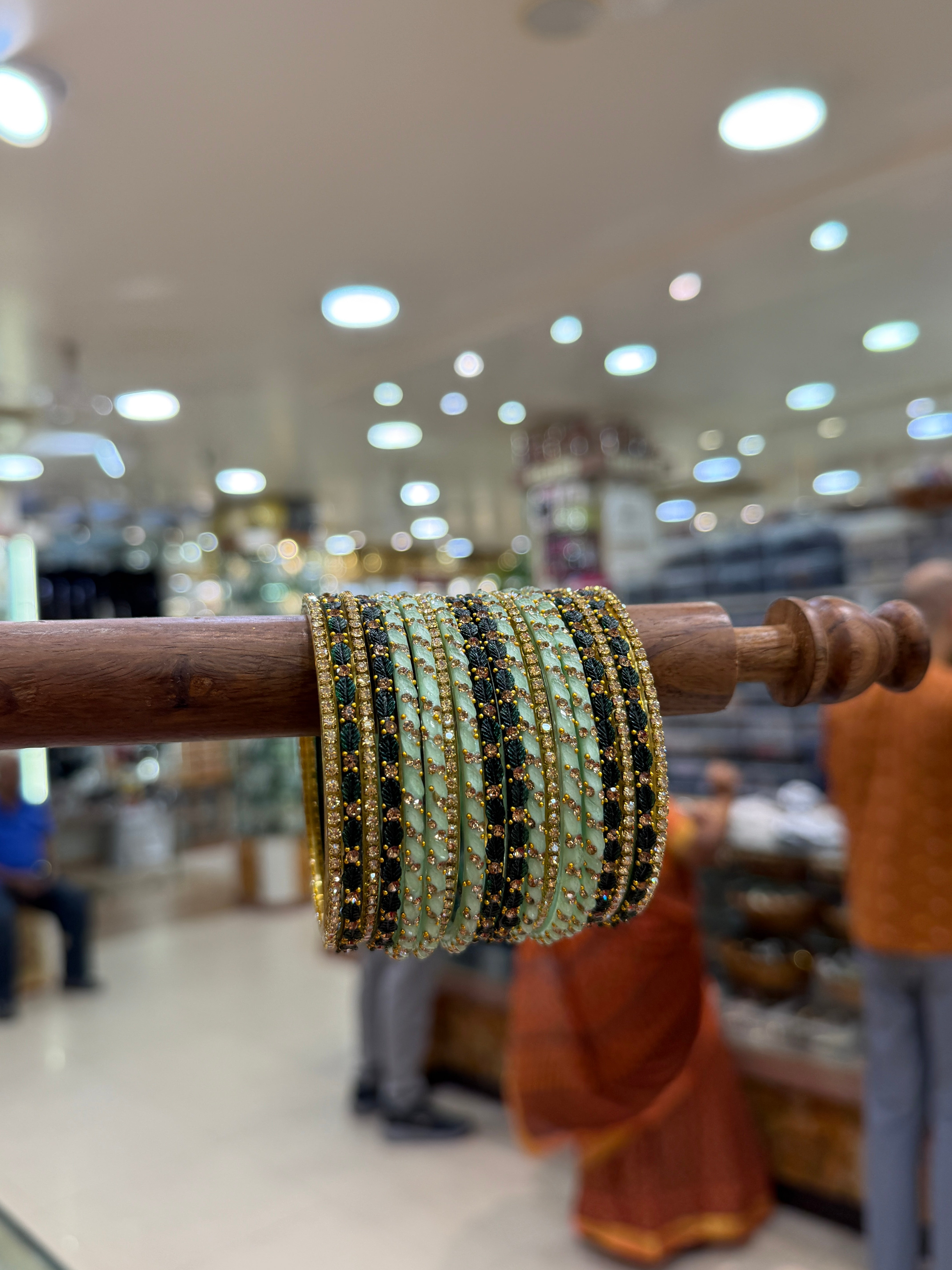 Royal Bottle Green and Pista Glass Bangle Set 5316
