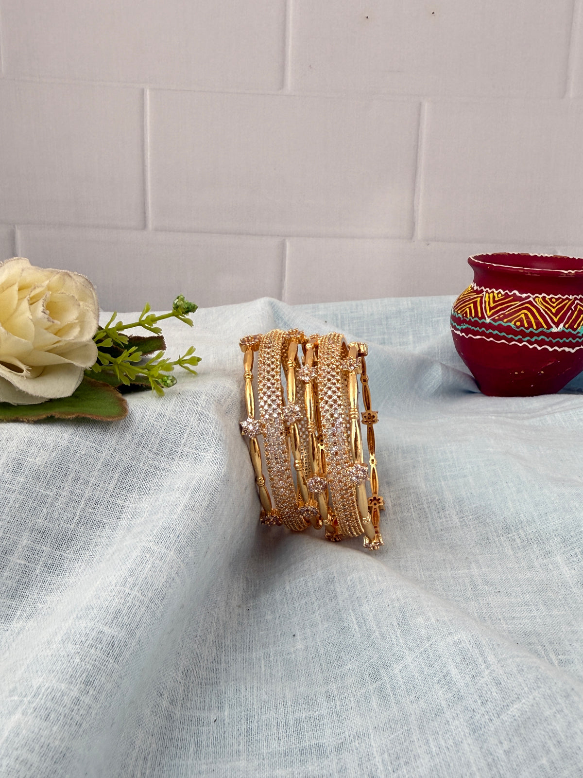 Royal Gold Like Stone Bangle Set 0044