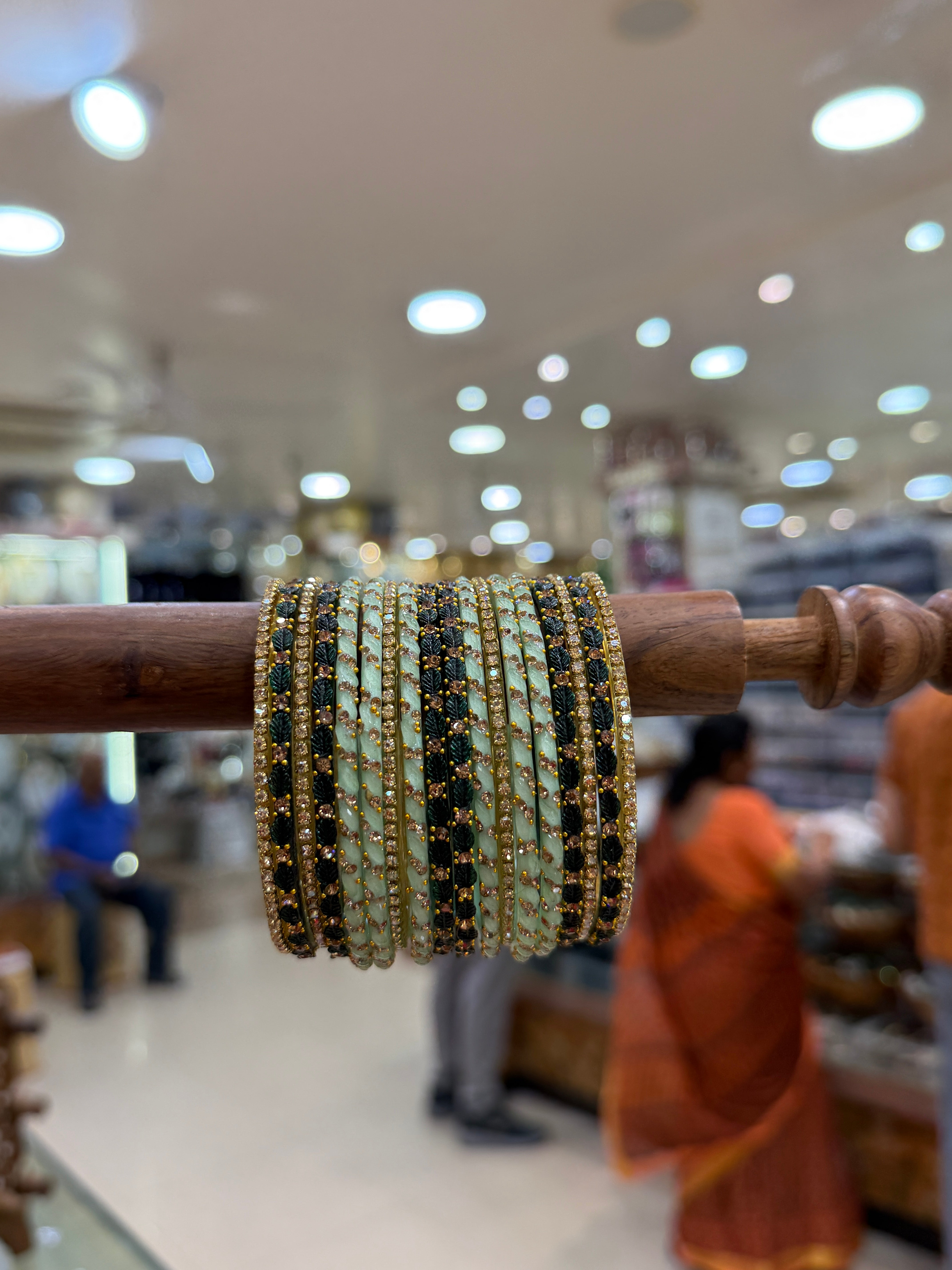 Royal Bottle Green and Pista Glass Bangle Set 5316
