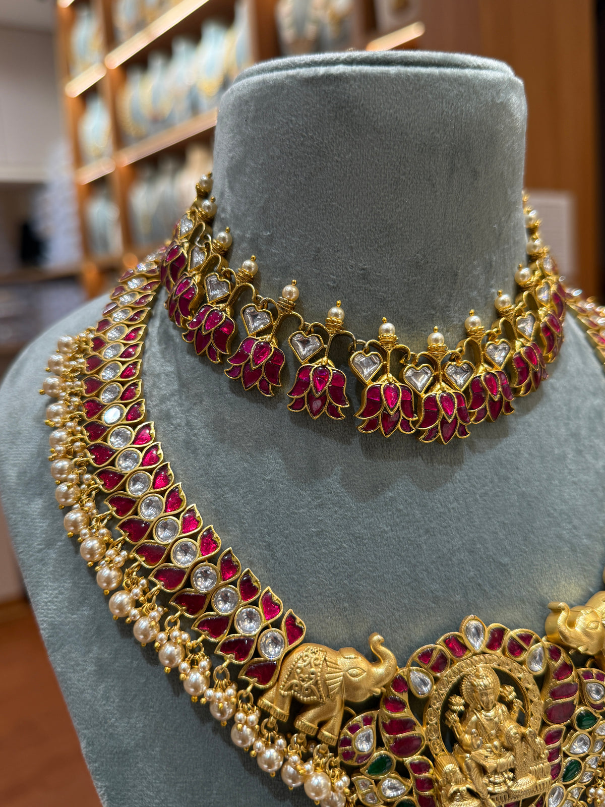 Jadau Kundan Lotus Gajalakshmi Full Necklace Set | NC003