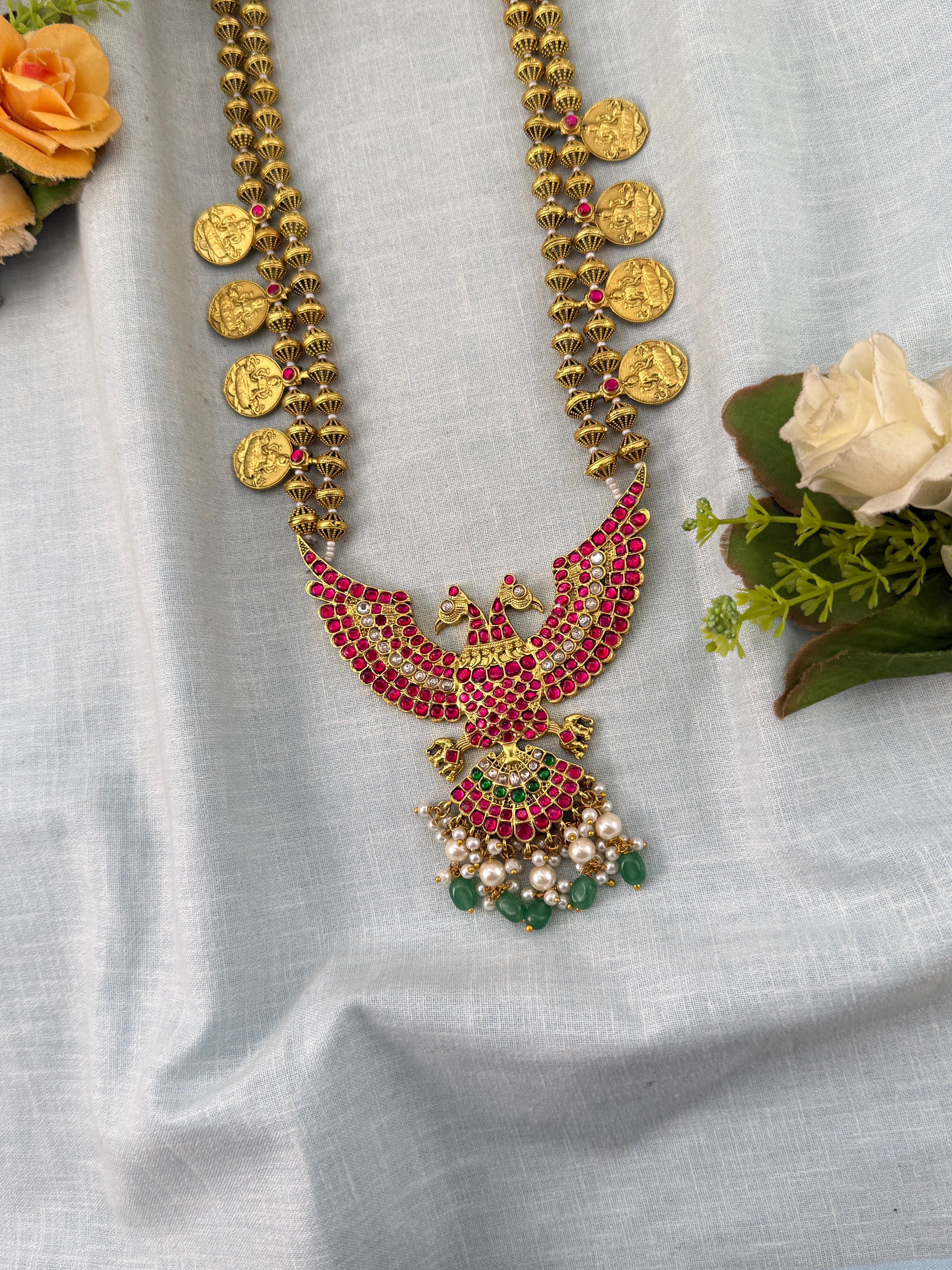 Jadau Kundan Gandaberunda Pendant Necklace Luxury Set N0456