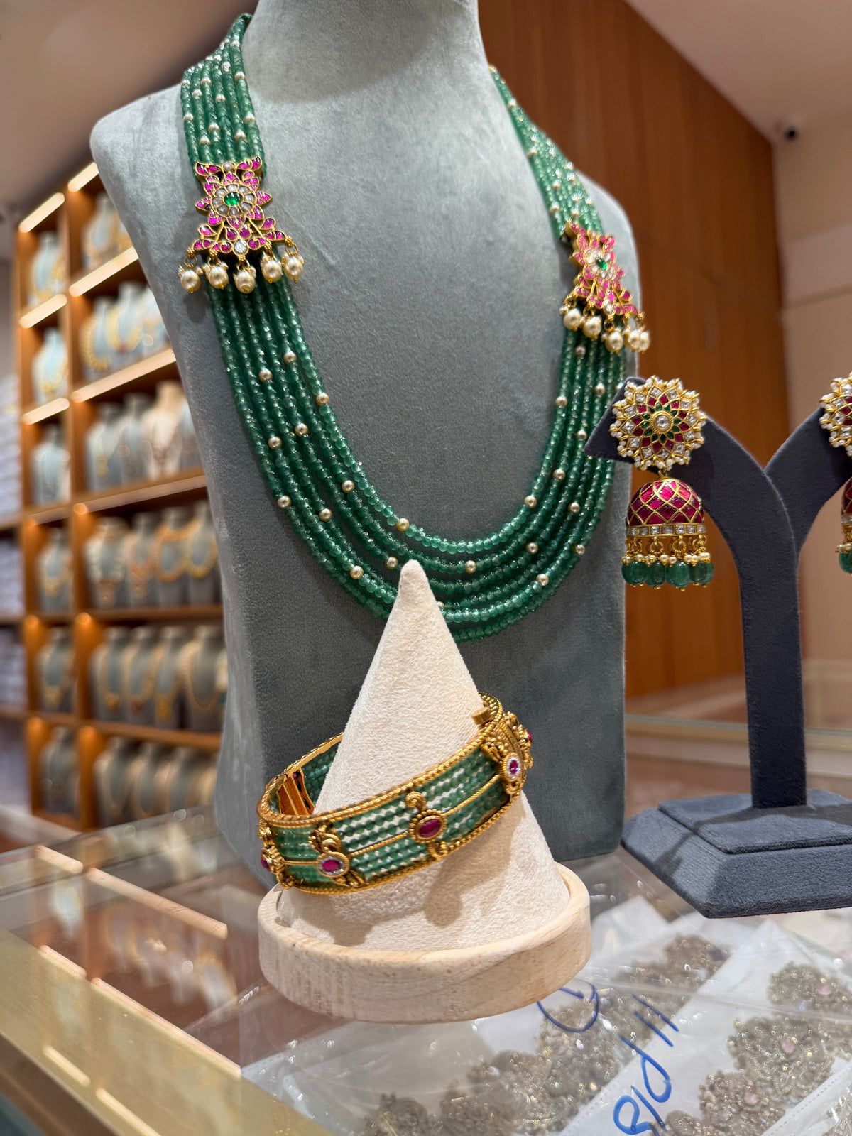Green Beads Necklace, Kada and Jhumka Full Set | NC012