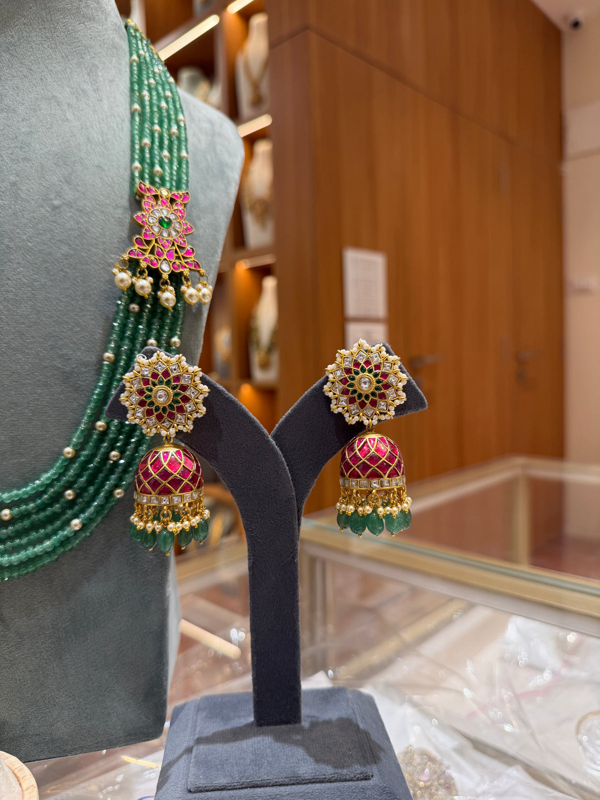 Green Beads Necklace, Kada and Jhumka Full Set | NC012