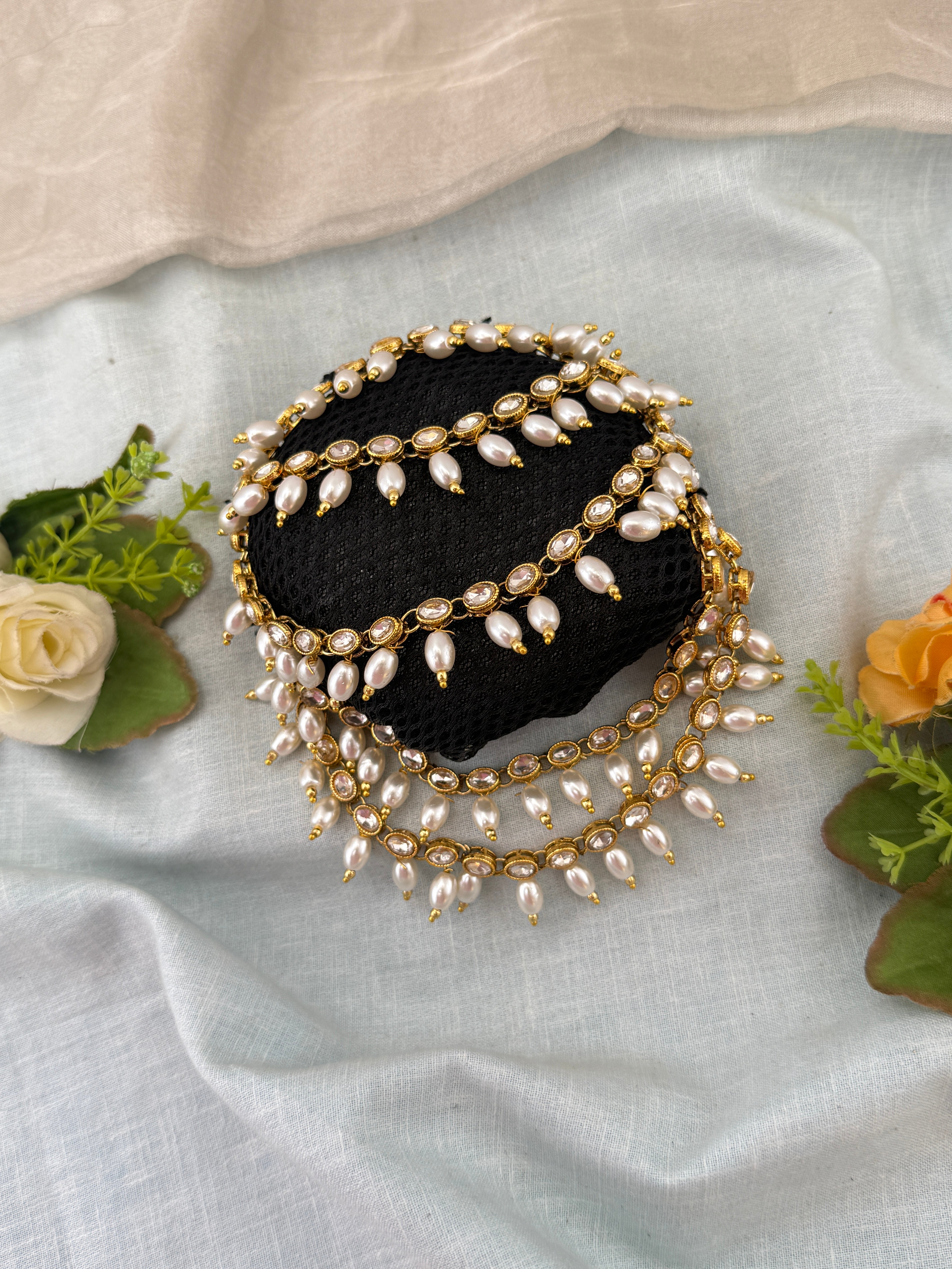 Hair bun, hair juda, hair jewellery, hair bun cage, kundan hair tie,