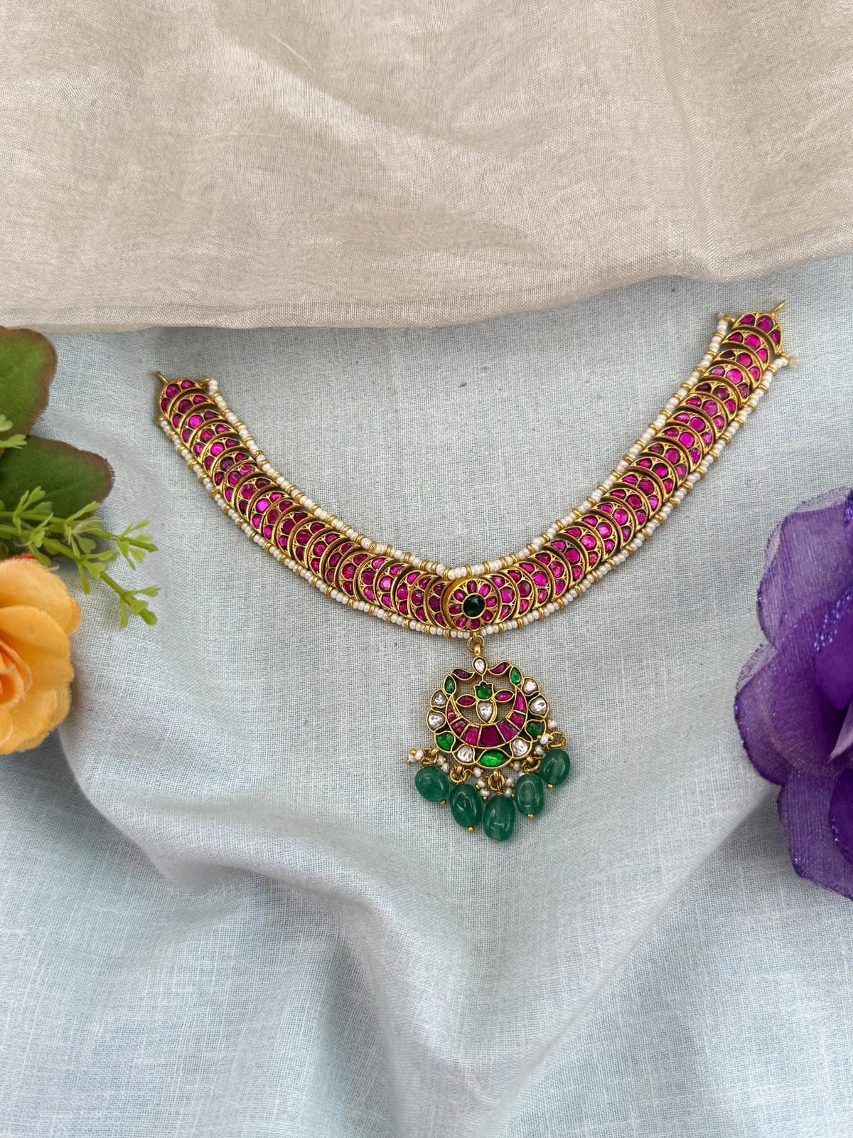 Jadau Kundan Pendant Short Necklace | 123
