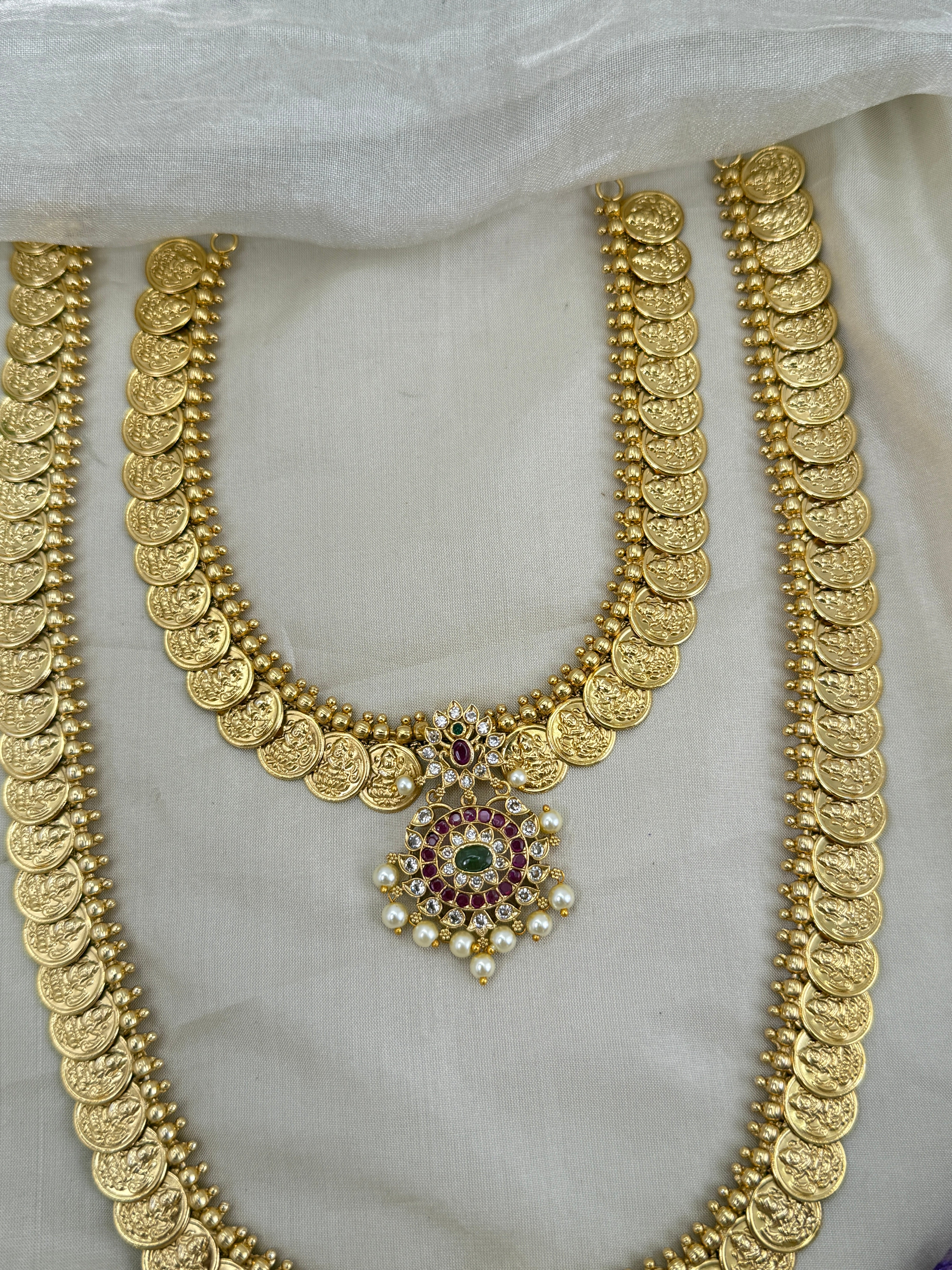 Luxurious Antique Kaasu Stone Pendant Necklace Set 0655