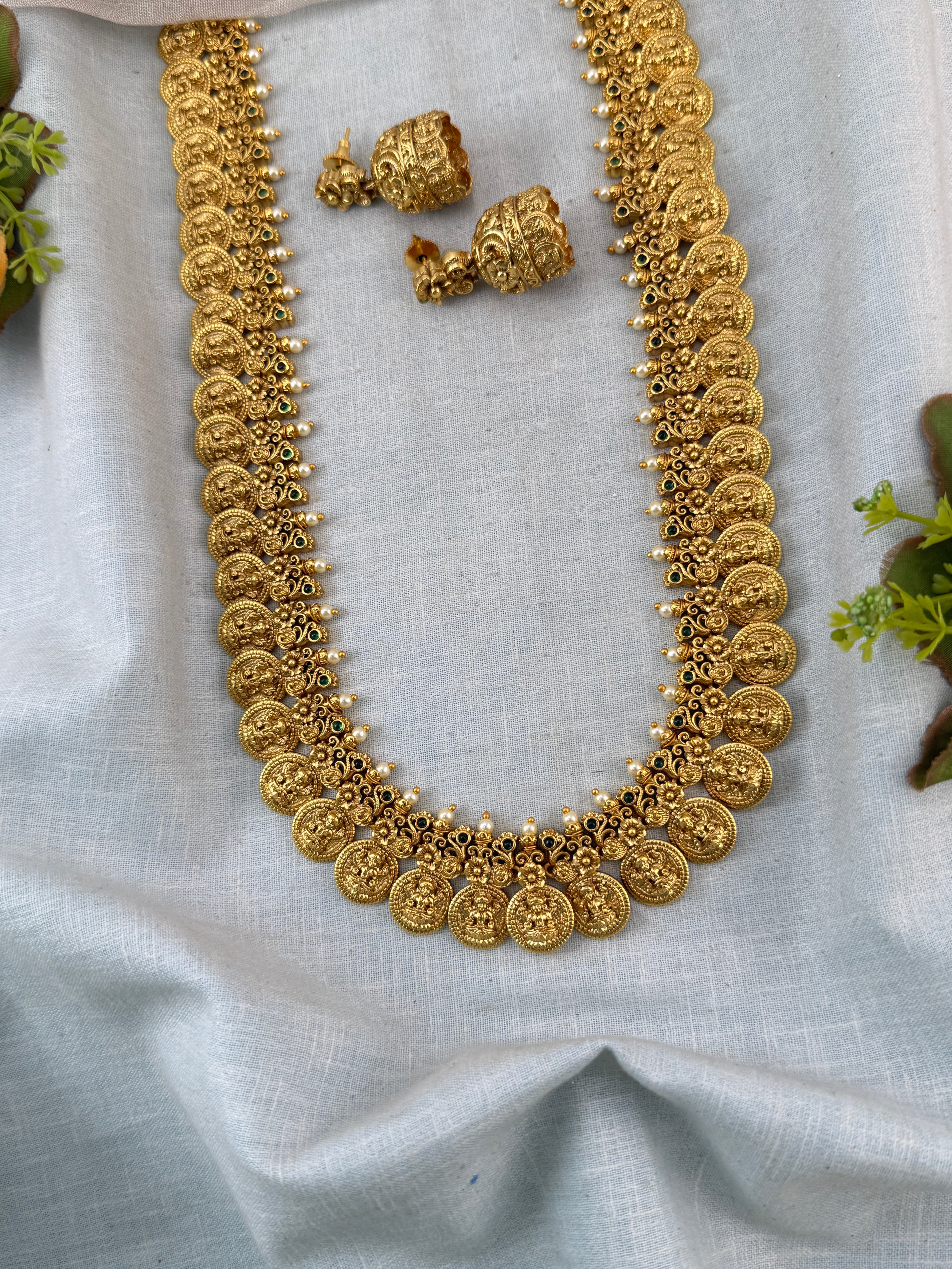 Gold Kaasu Lakshmi Necklace Long Set | 324