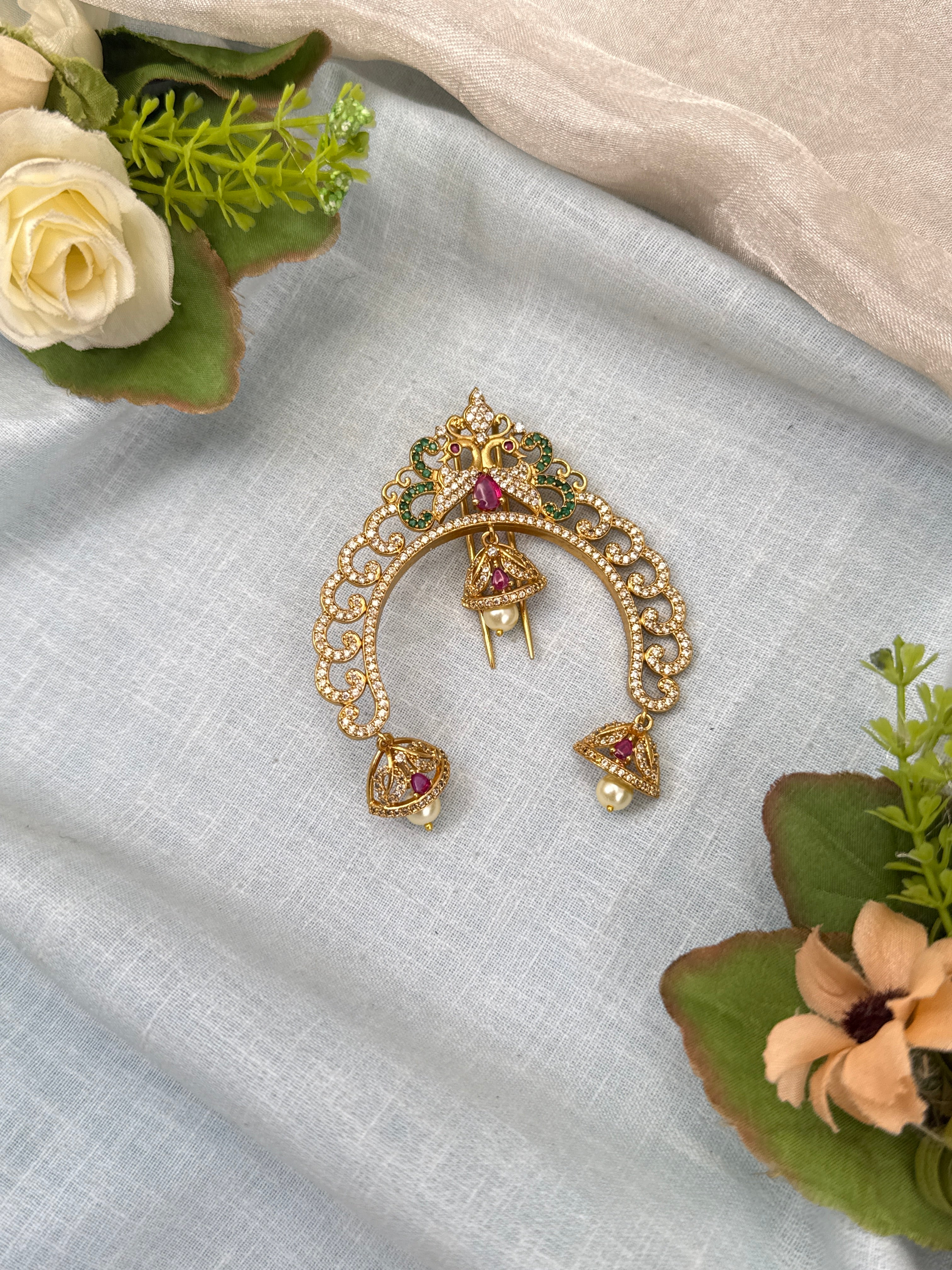 Traditional Gold Jadebille – South Indian Bridal Hair Accessory, jadebille, hair choti
