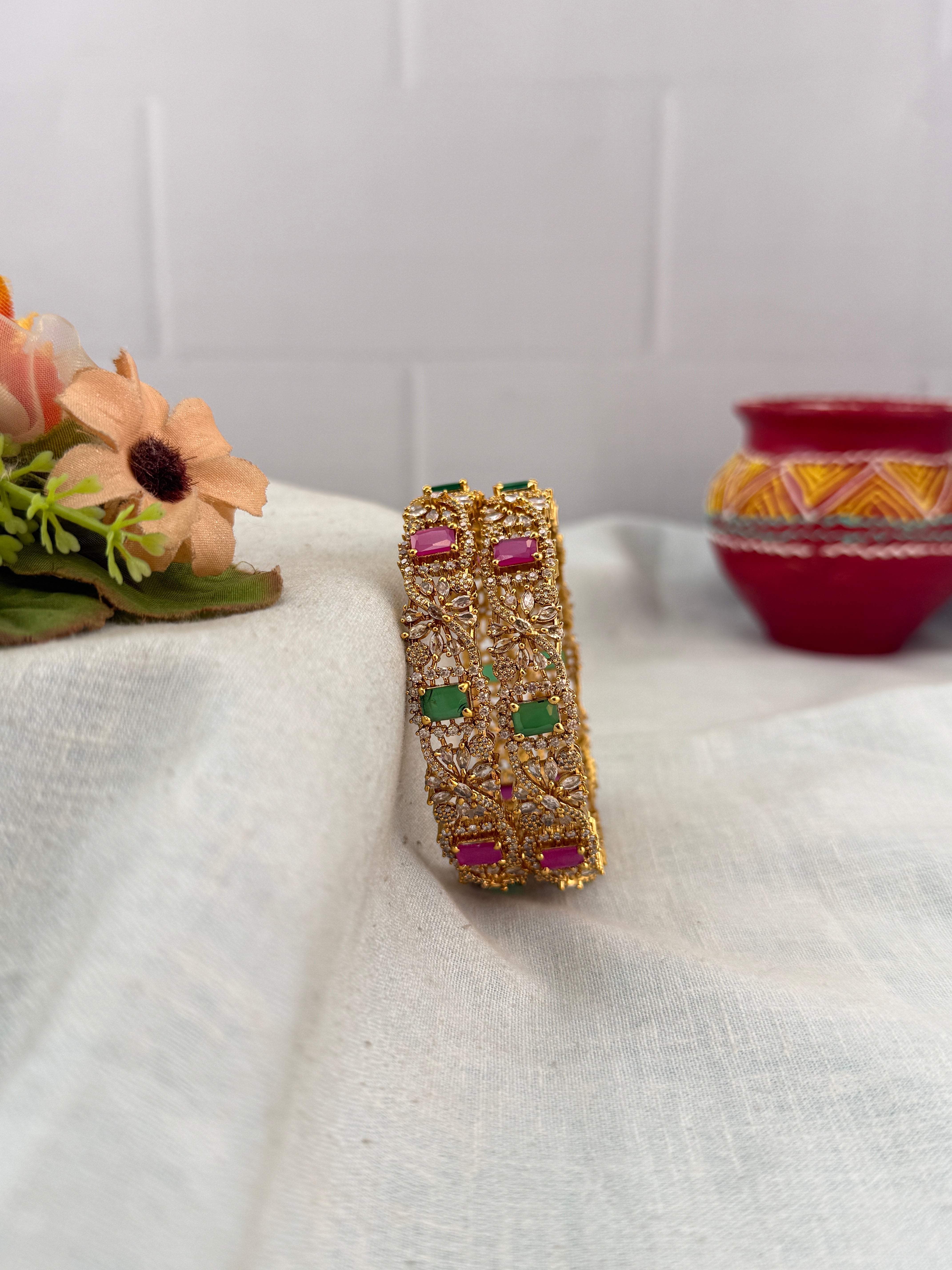 Antique temple style bridal bangles for women by Mahila
