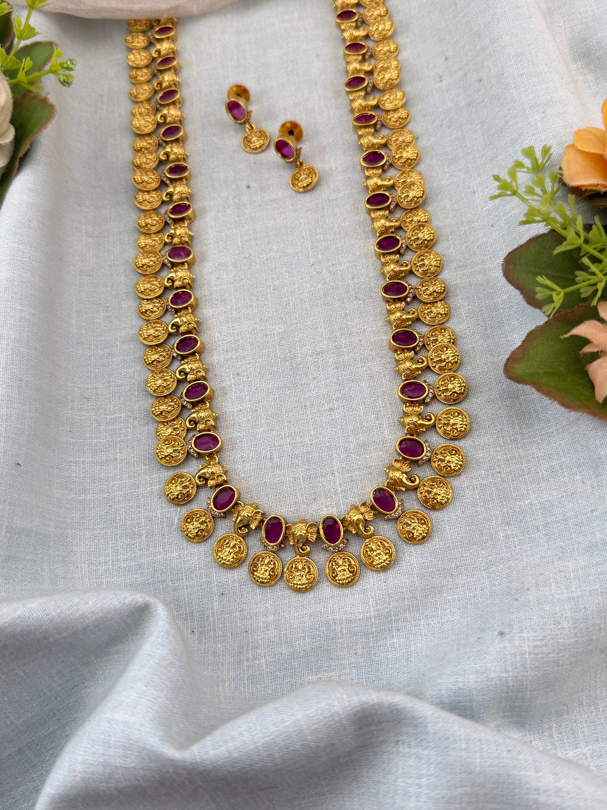 Antique Lakshmi Necklace Long Kaasu Set | N0078