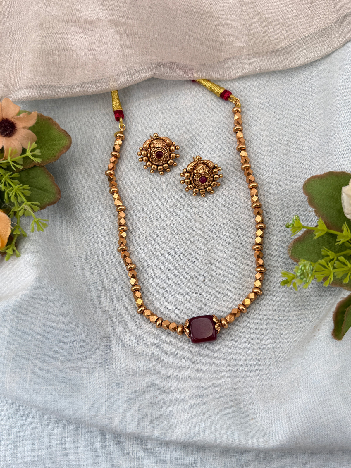 Antique Beads Mid Long Necklace Set | N0151