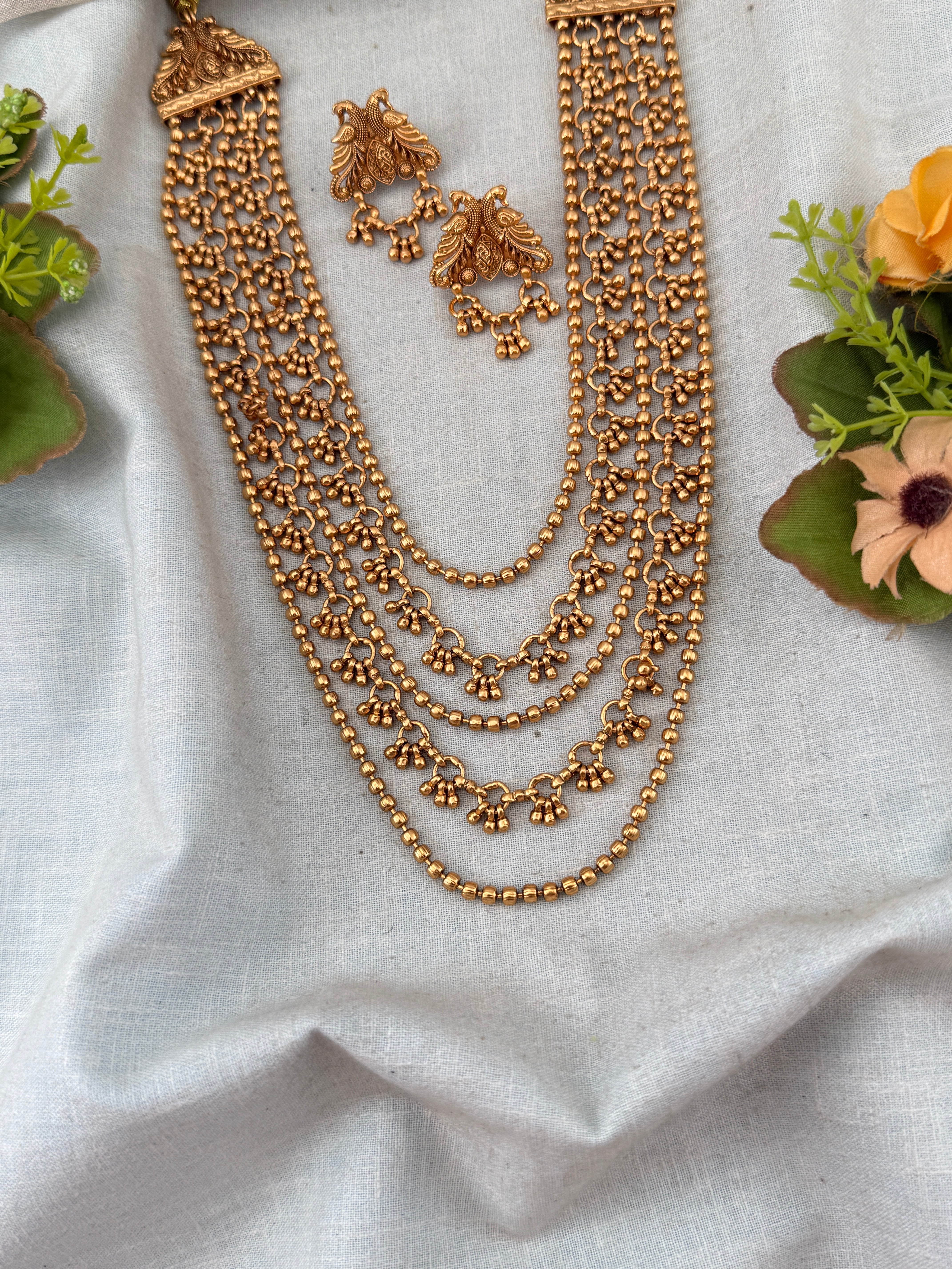 Antique Peacock Layered Long Necklace Set | No216