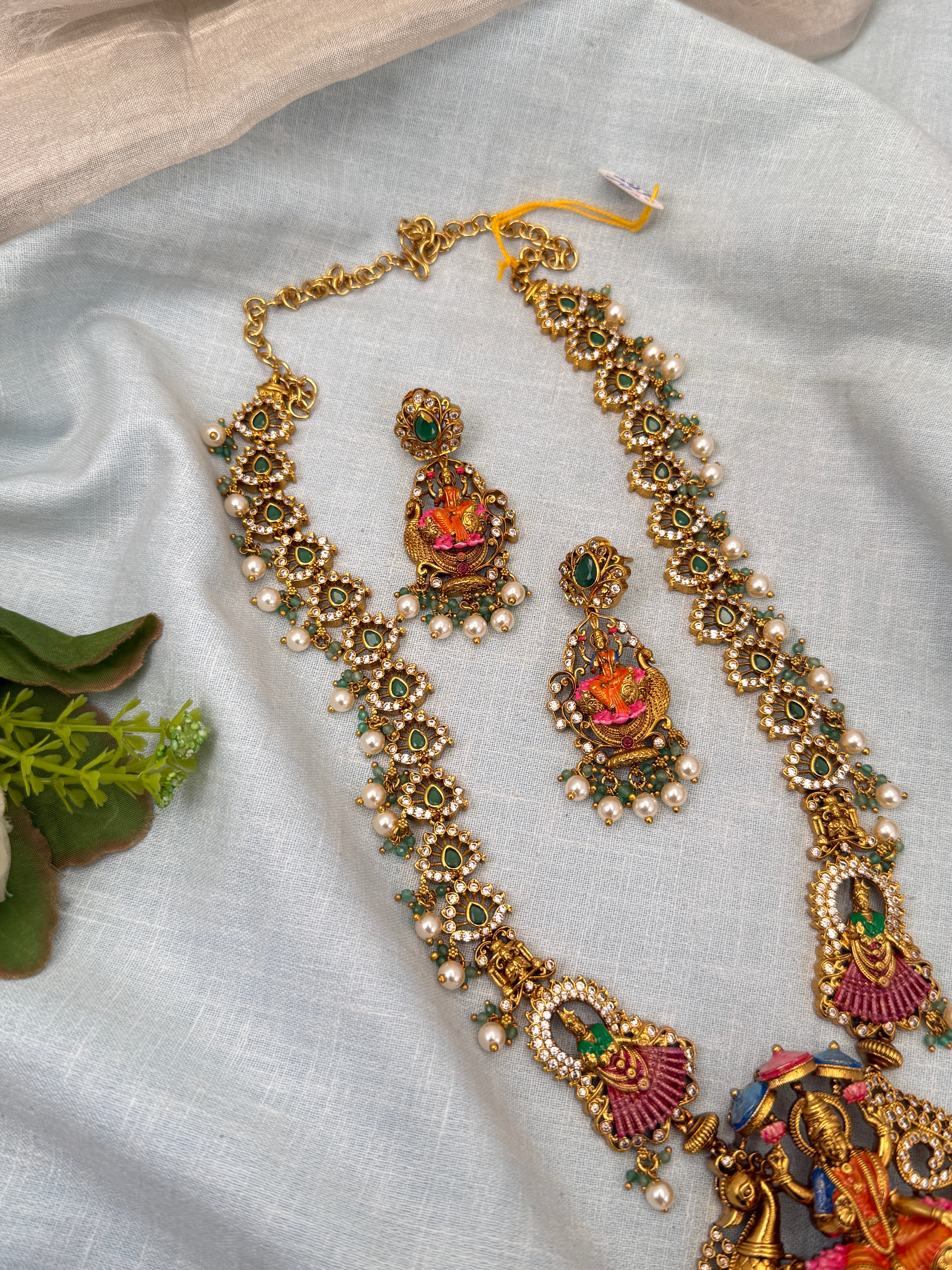 Luxurious Antique Lakshmi Long Necklace Set 0694