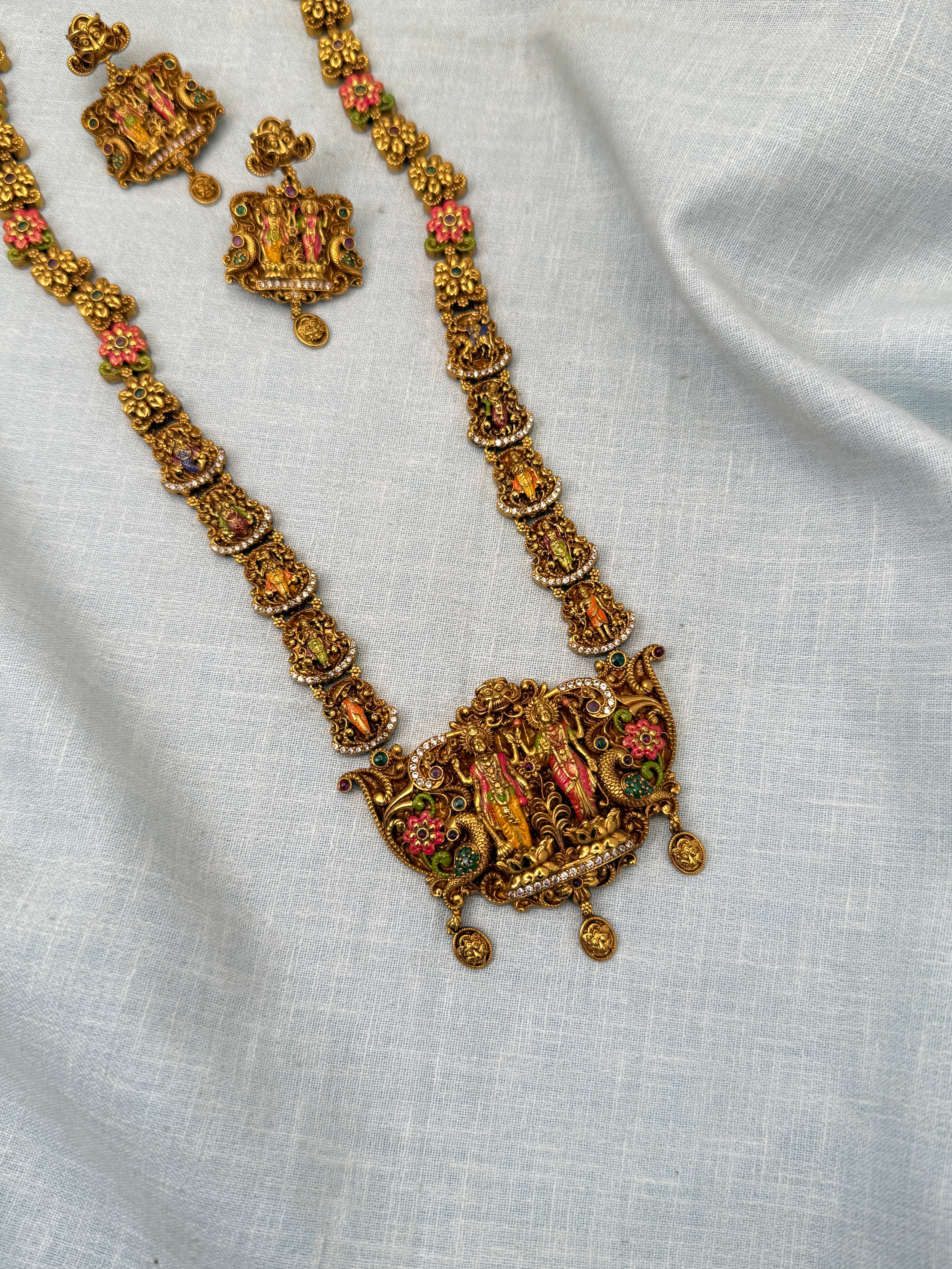 Luxurious Antique Ram Parivar Long Necklace Set 0695