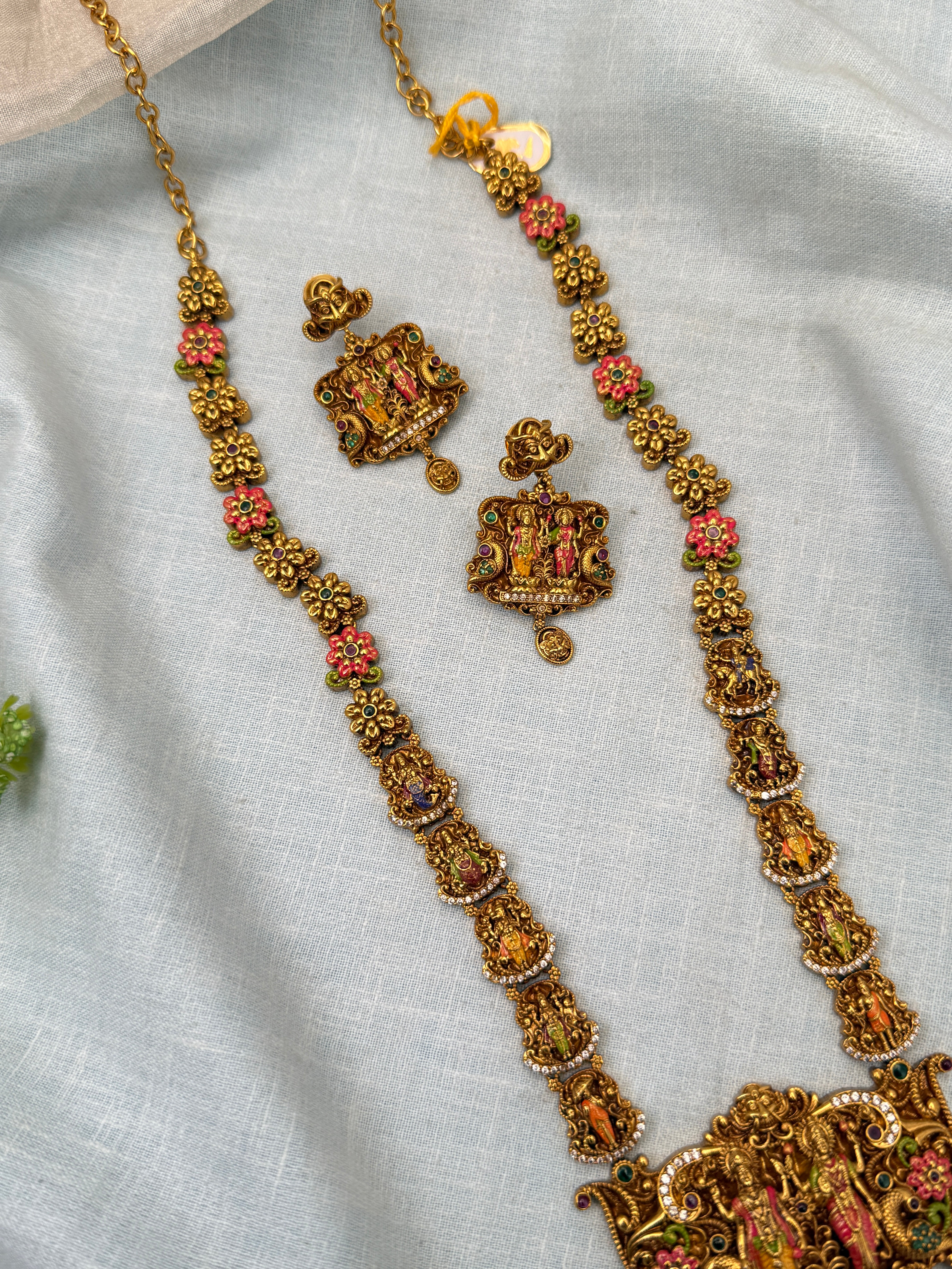 Luxurious Antique Ram Parivar Long Necklace Set 0695