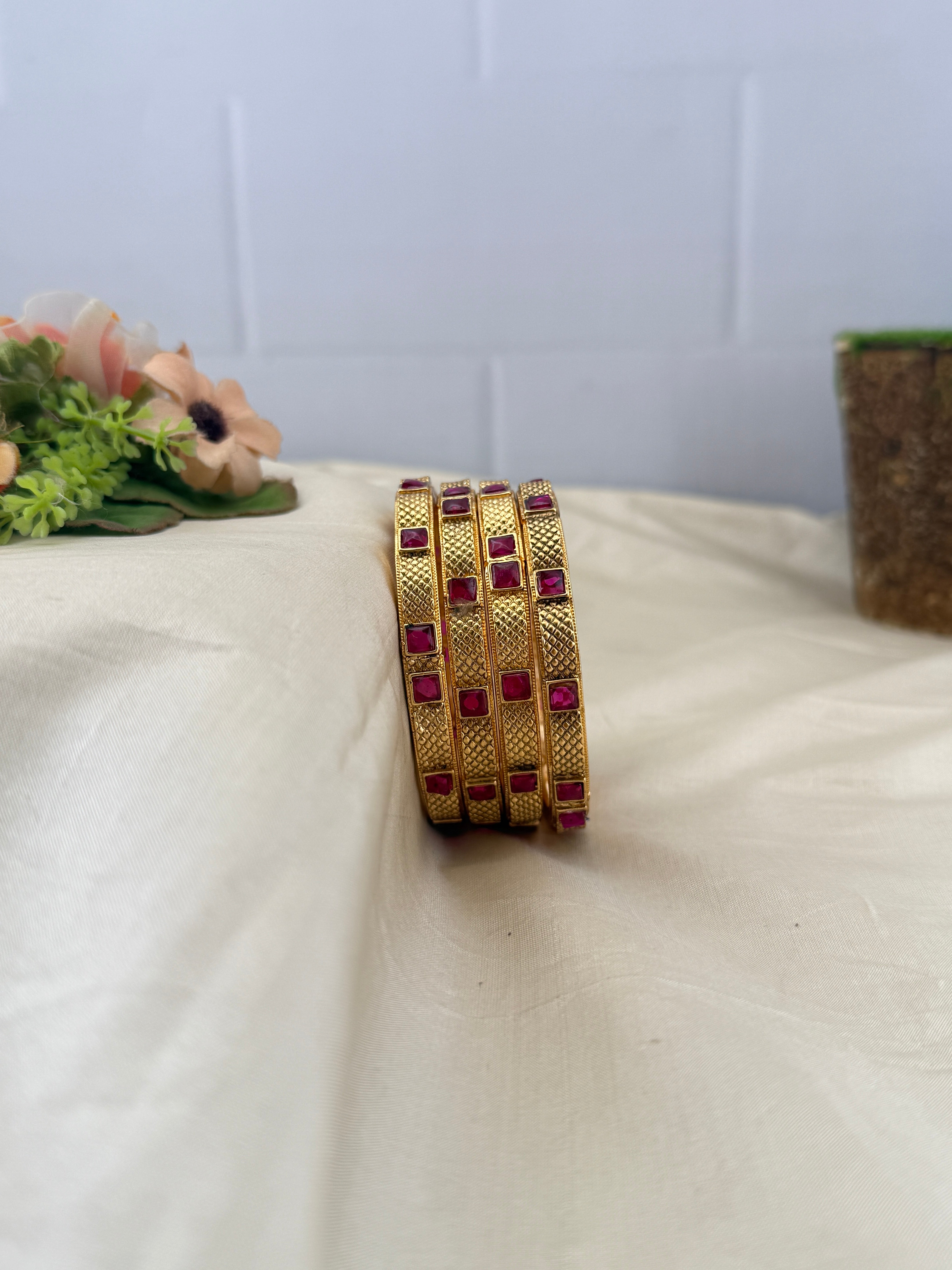 Antique temple style bridal bangles for women by Mahila