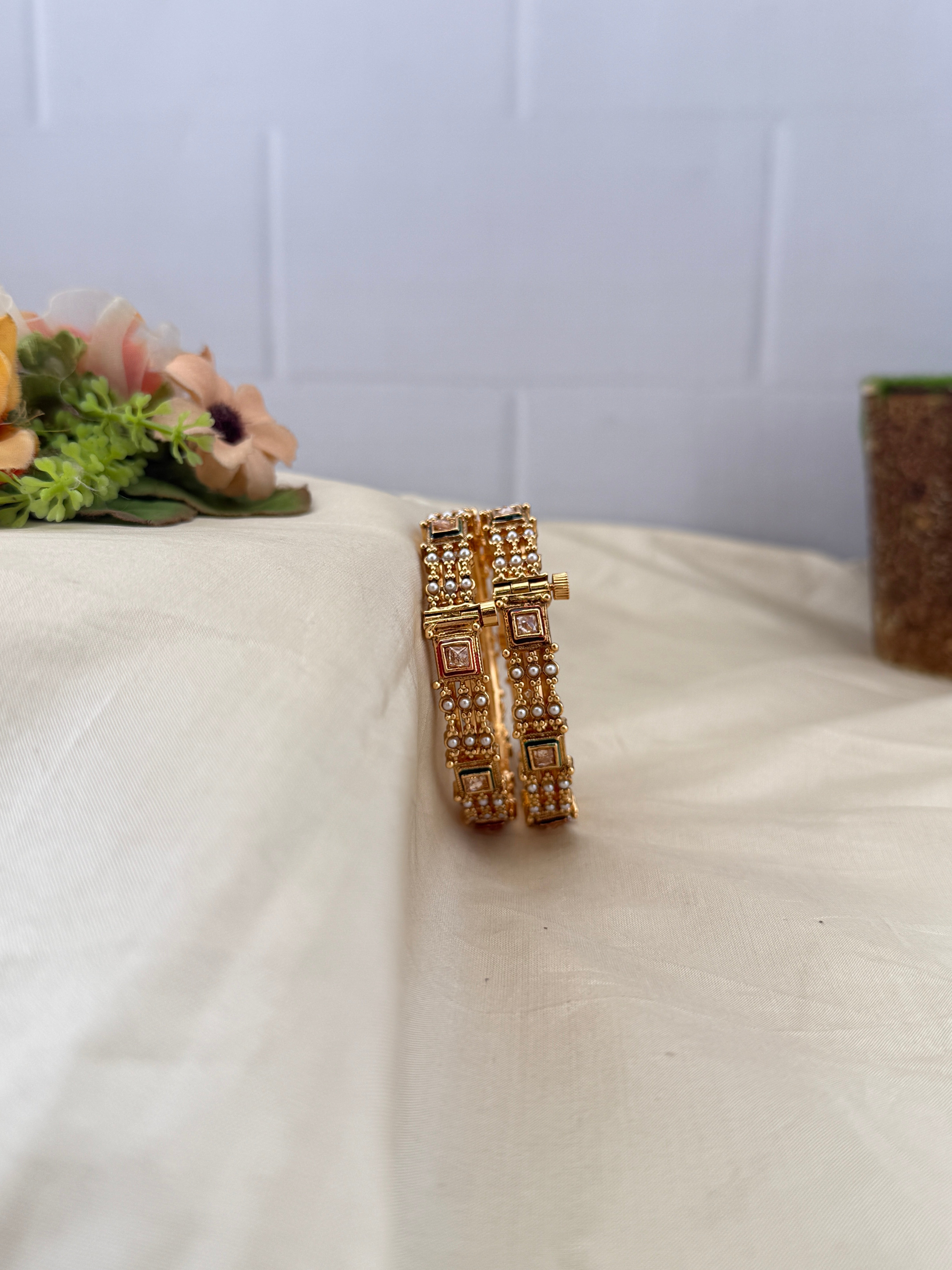 Antique temple style bridal bangles for women by Mahila