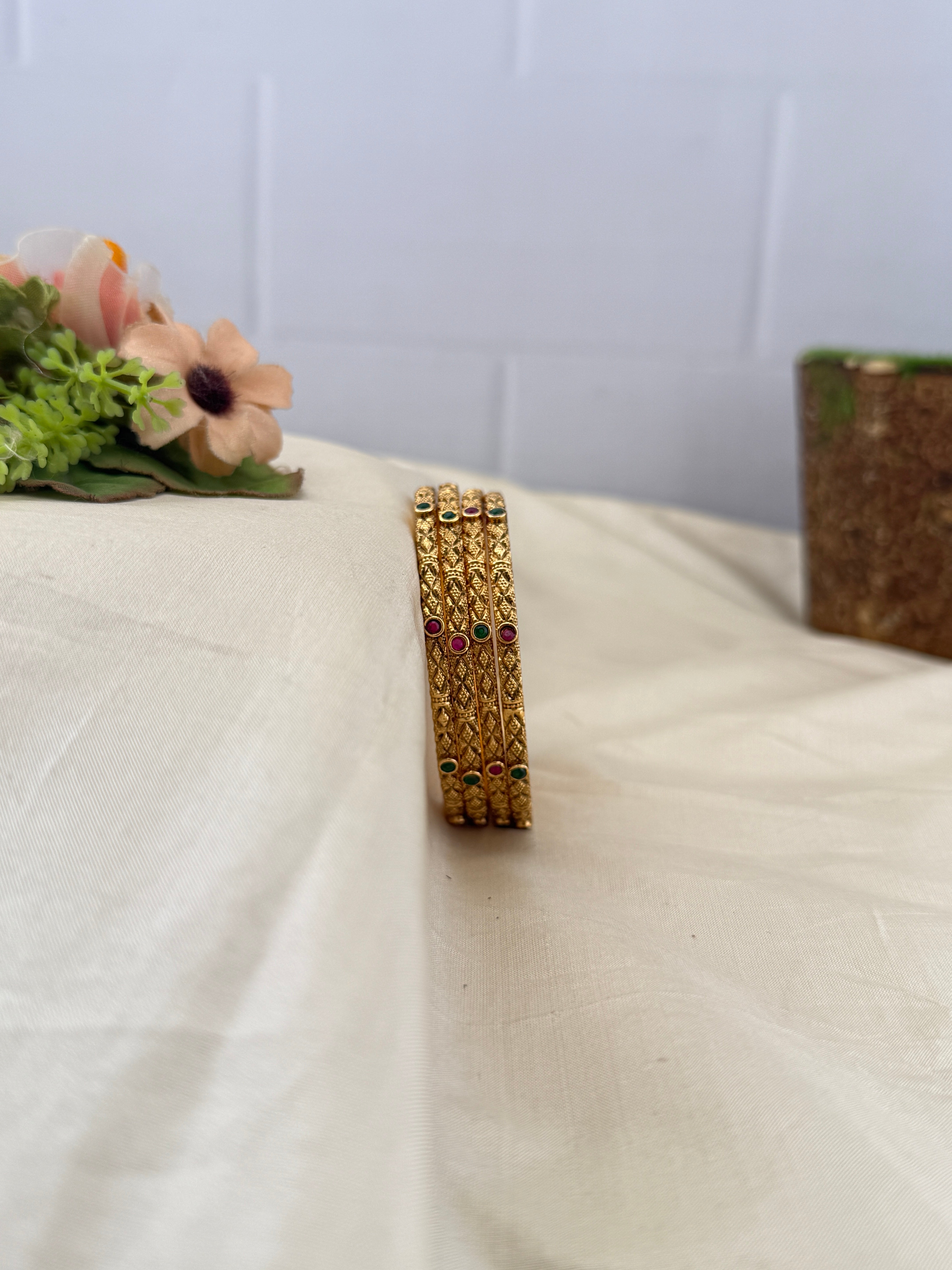 Antique temple style bridal bangles for women by Mahila