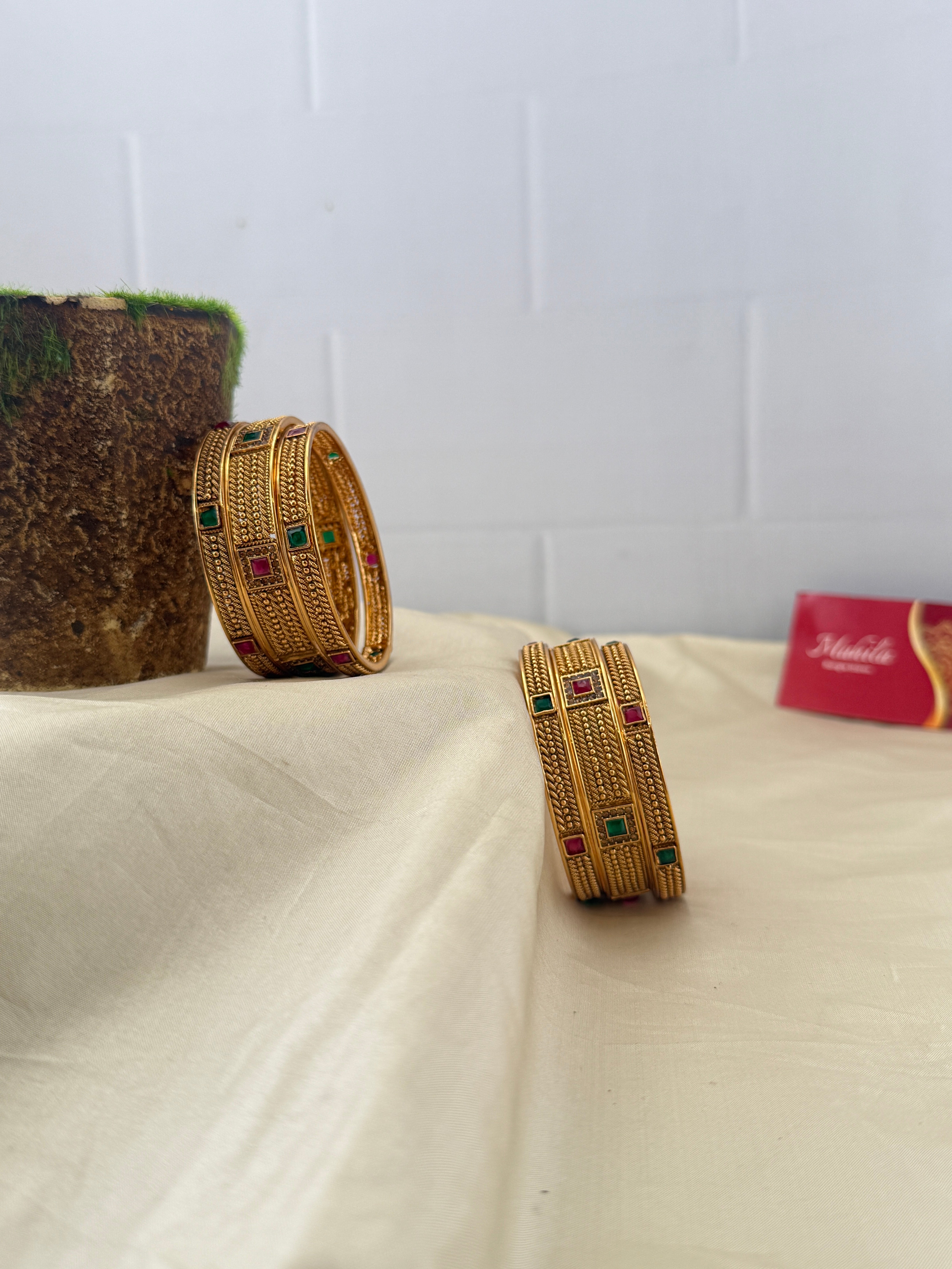 Antique temple style bridal bangles for women by Mahila