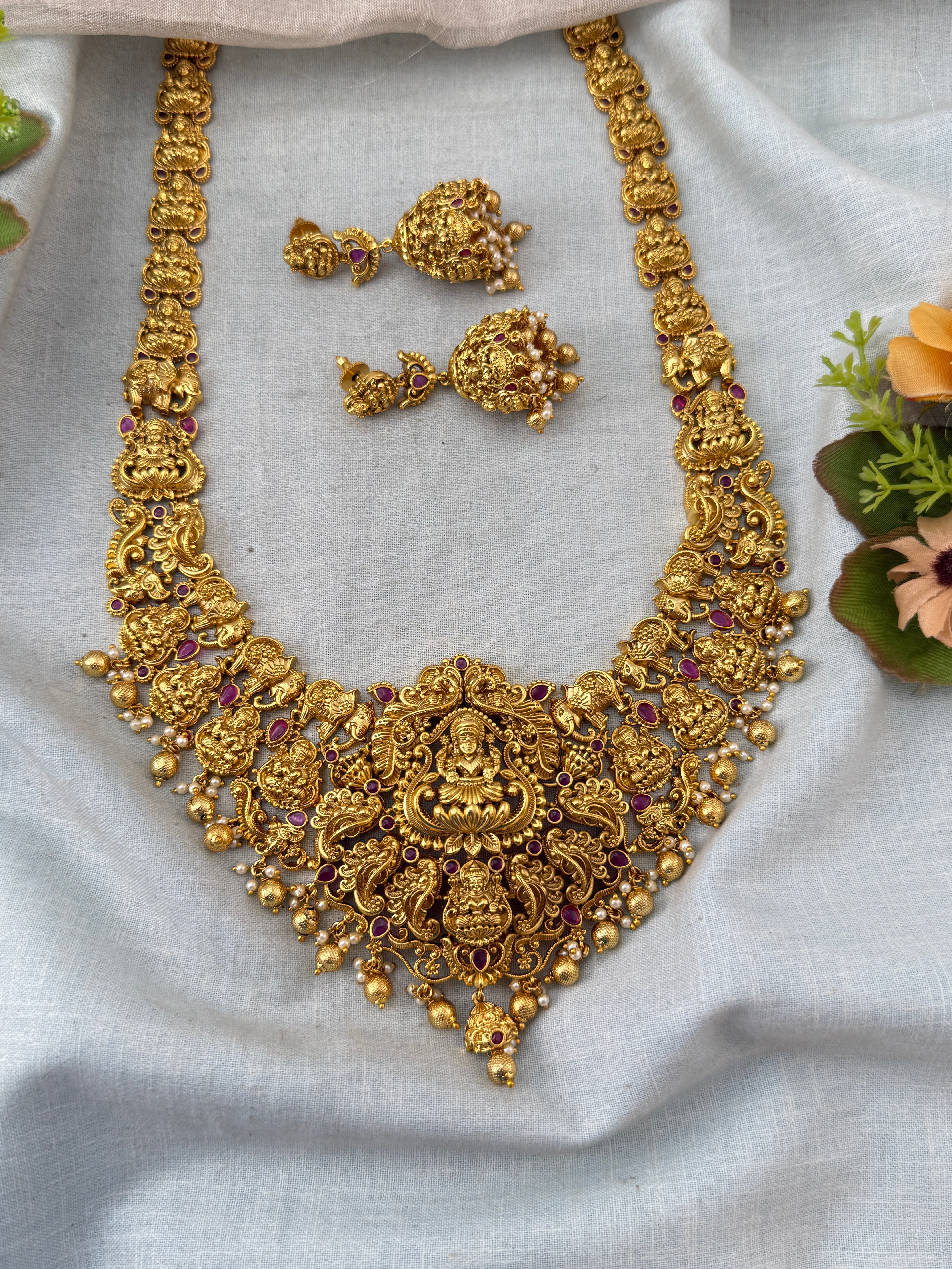 Antique Grand Gaja Lakshmi Long Necklace Set | N0271