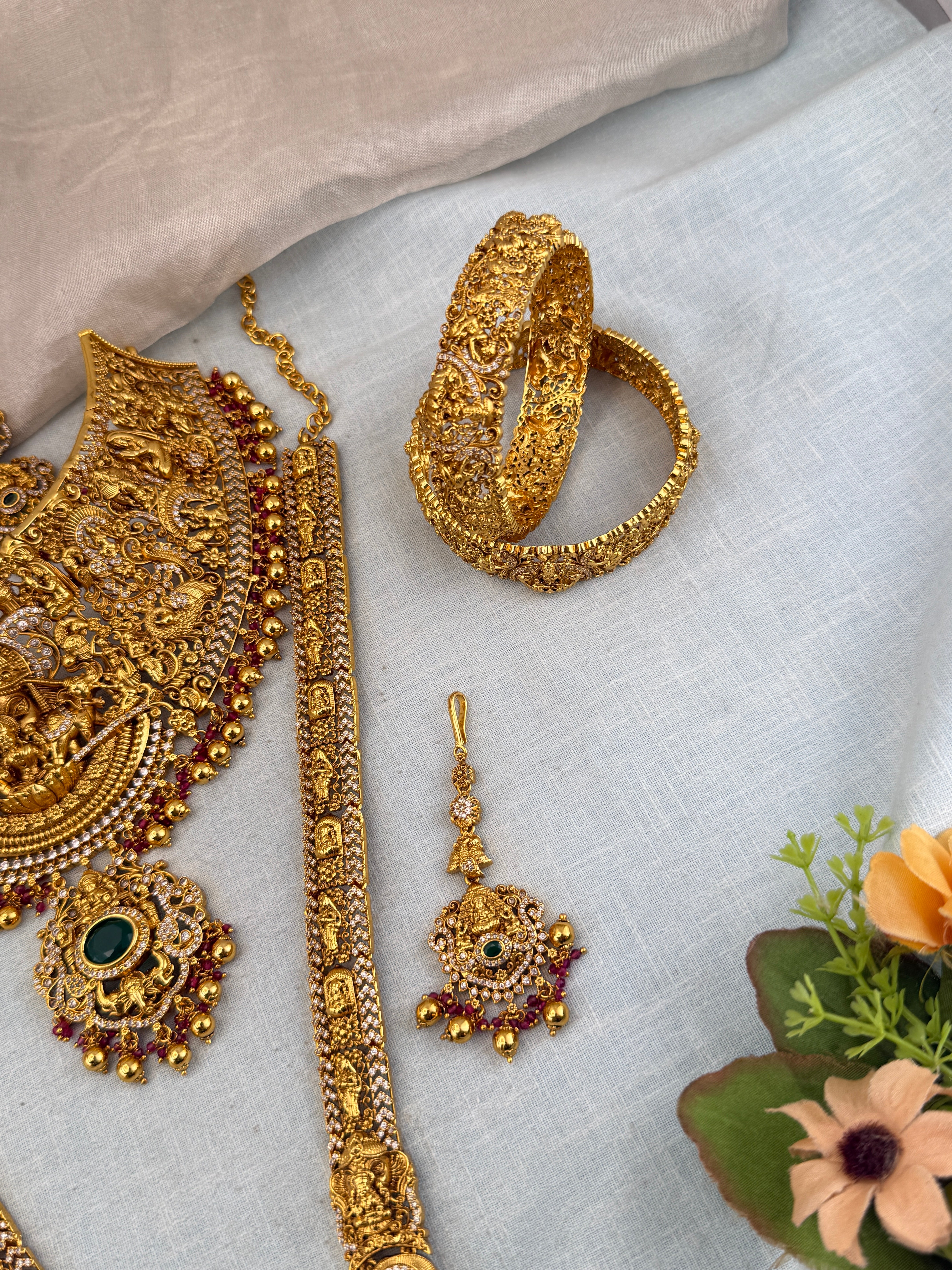 Antique Bridal Necklace Full Set Grand Gajalakshmi | N0365