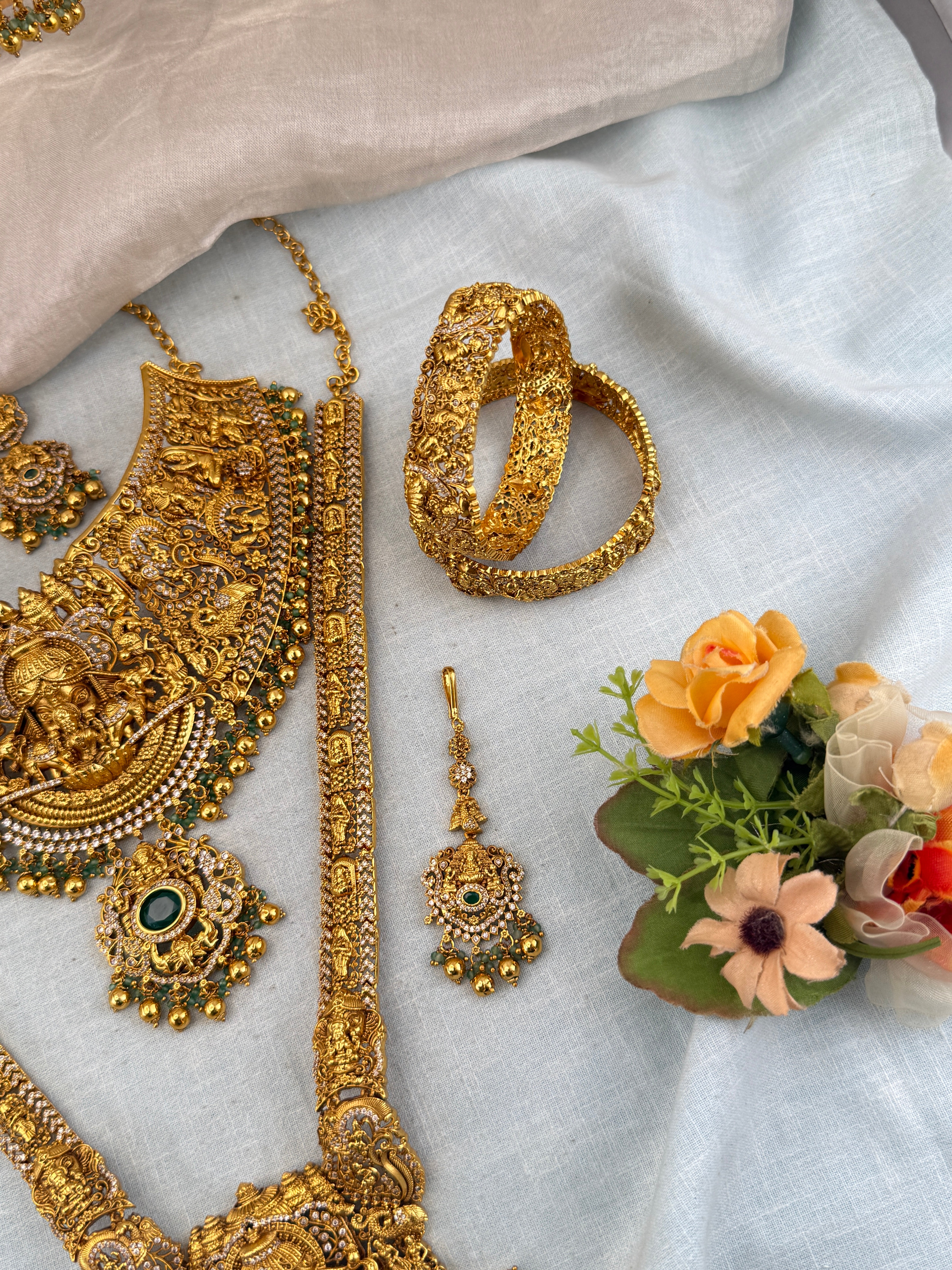 Antique Bridal Necklace Full Set Grand Gajalakshmi | N0364
