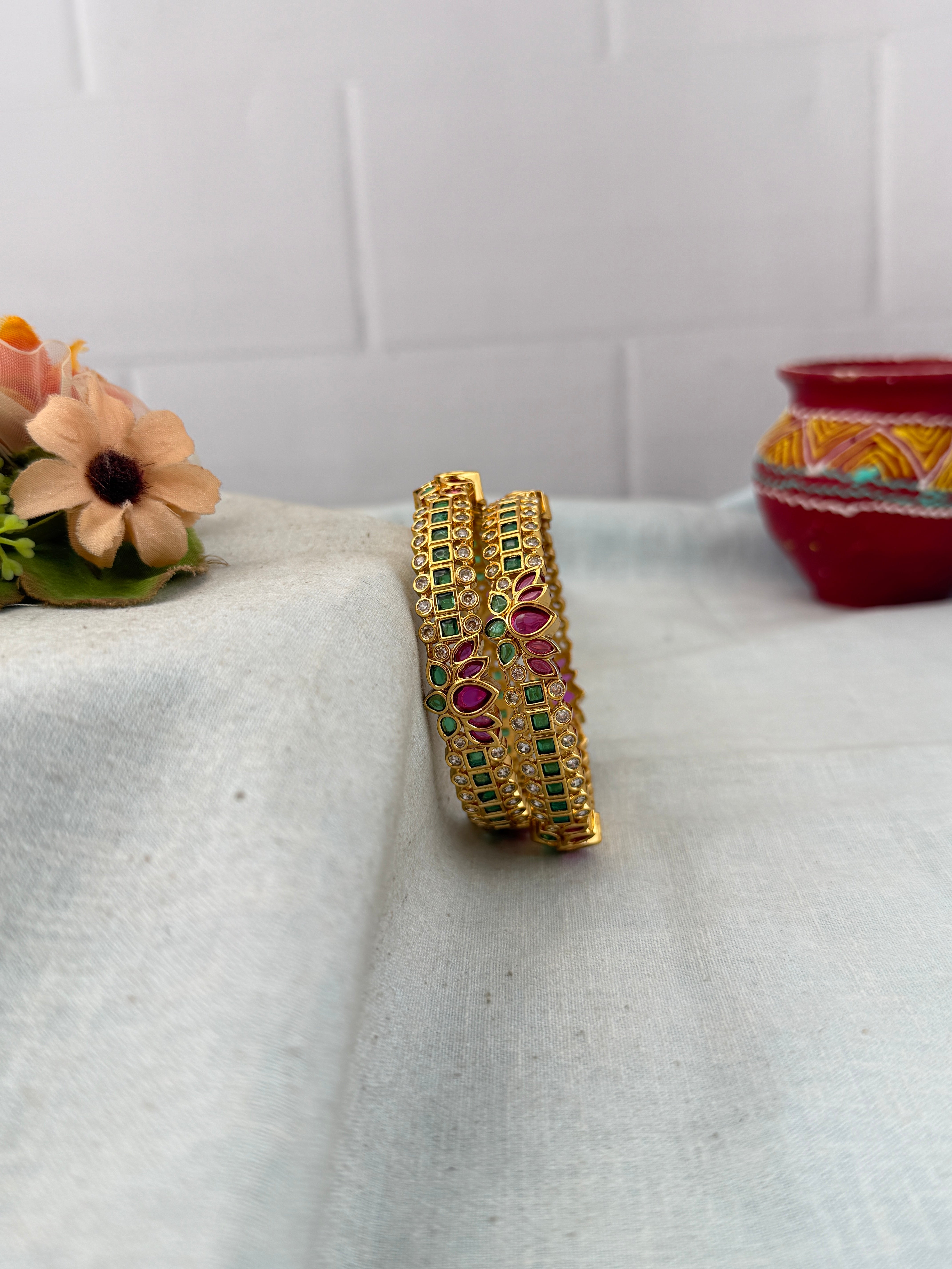 Antique temple style bridal bangles for women by Mahila