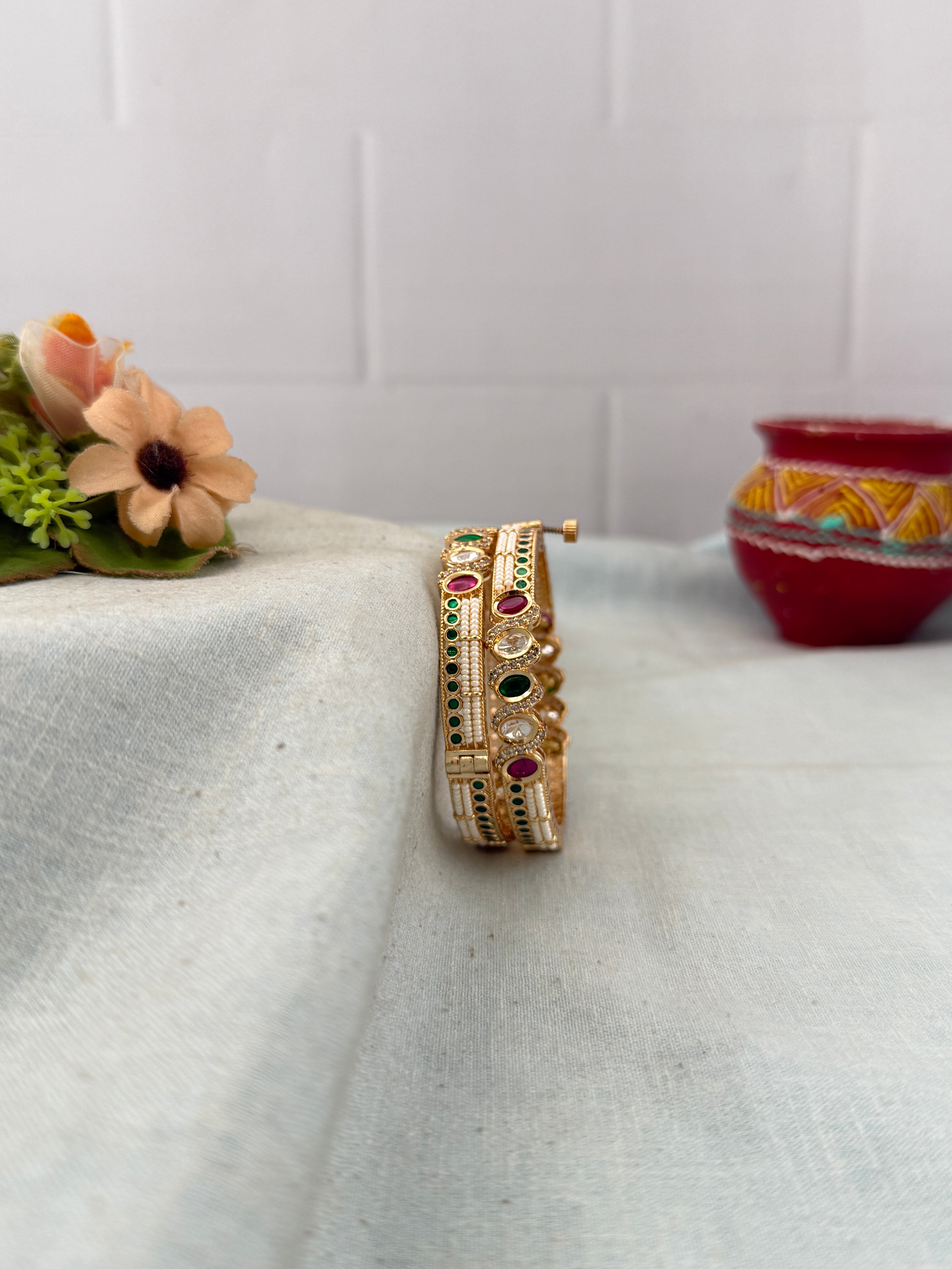 Antique temple style bridal bangles for women by Mahila