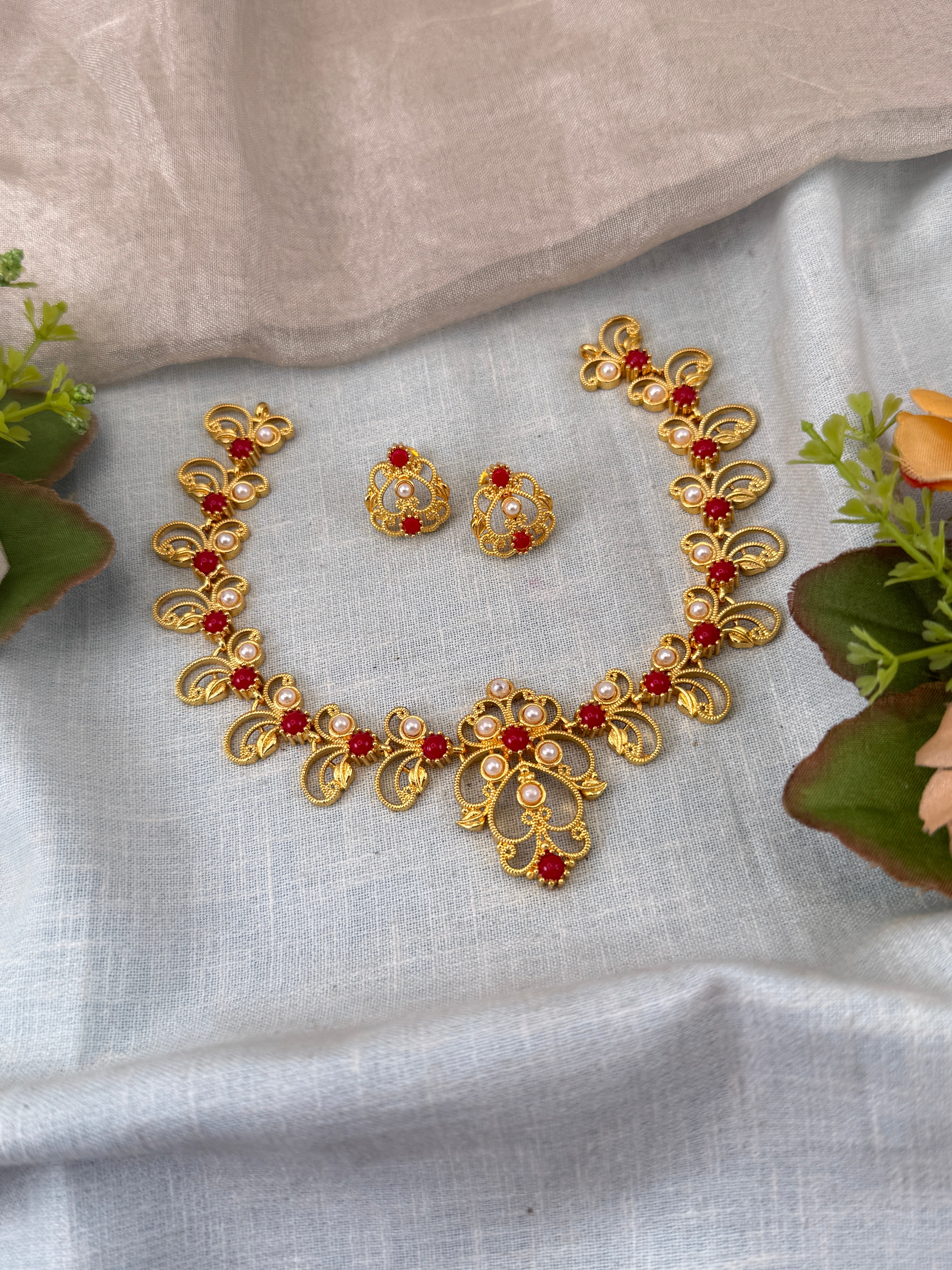 Antique Stone Necklace Set Short N0417