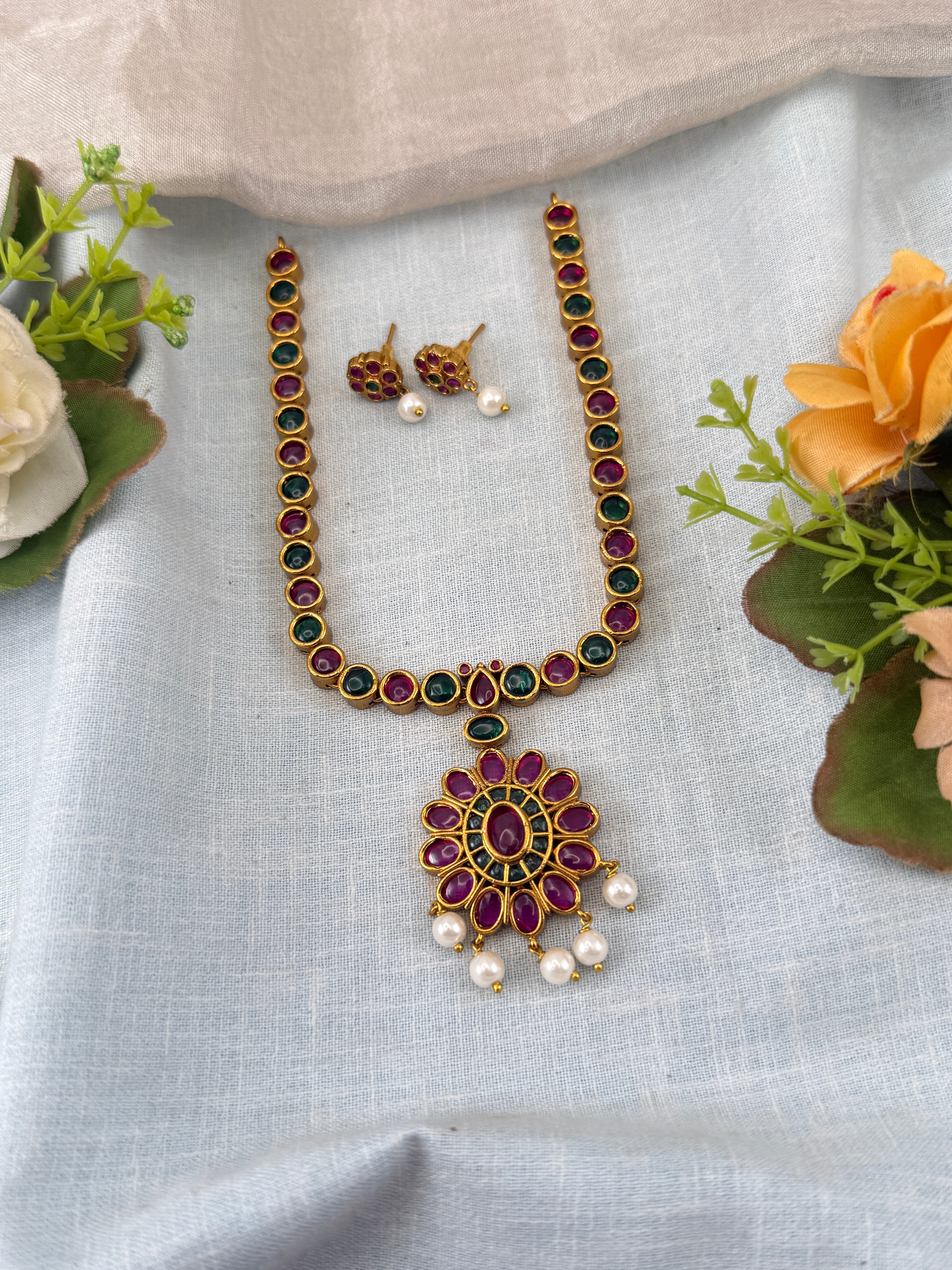 Antique Stone Necklace Set Short P0049 B