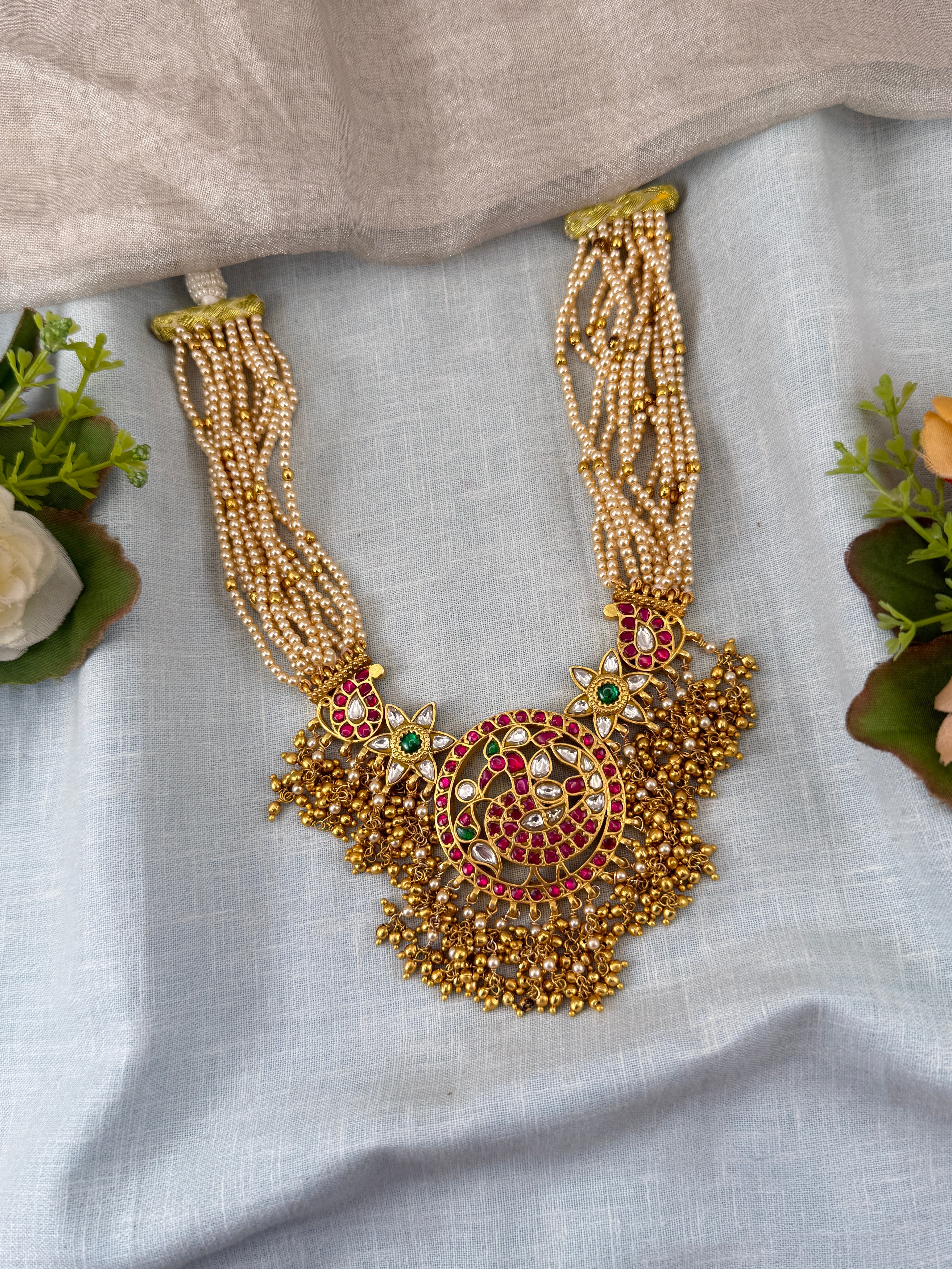 Jadau Kundan Necklace Layer Beads Short Premium Set N0403