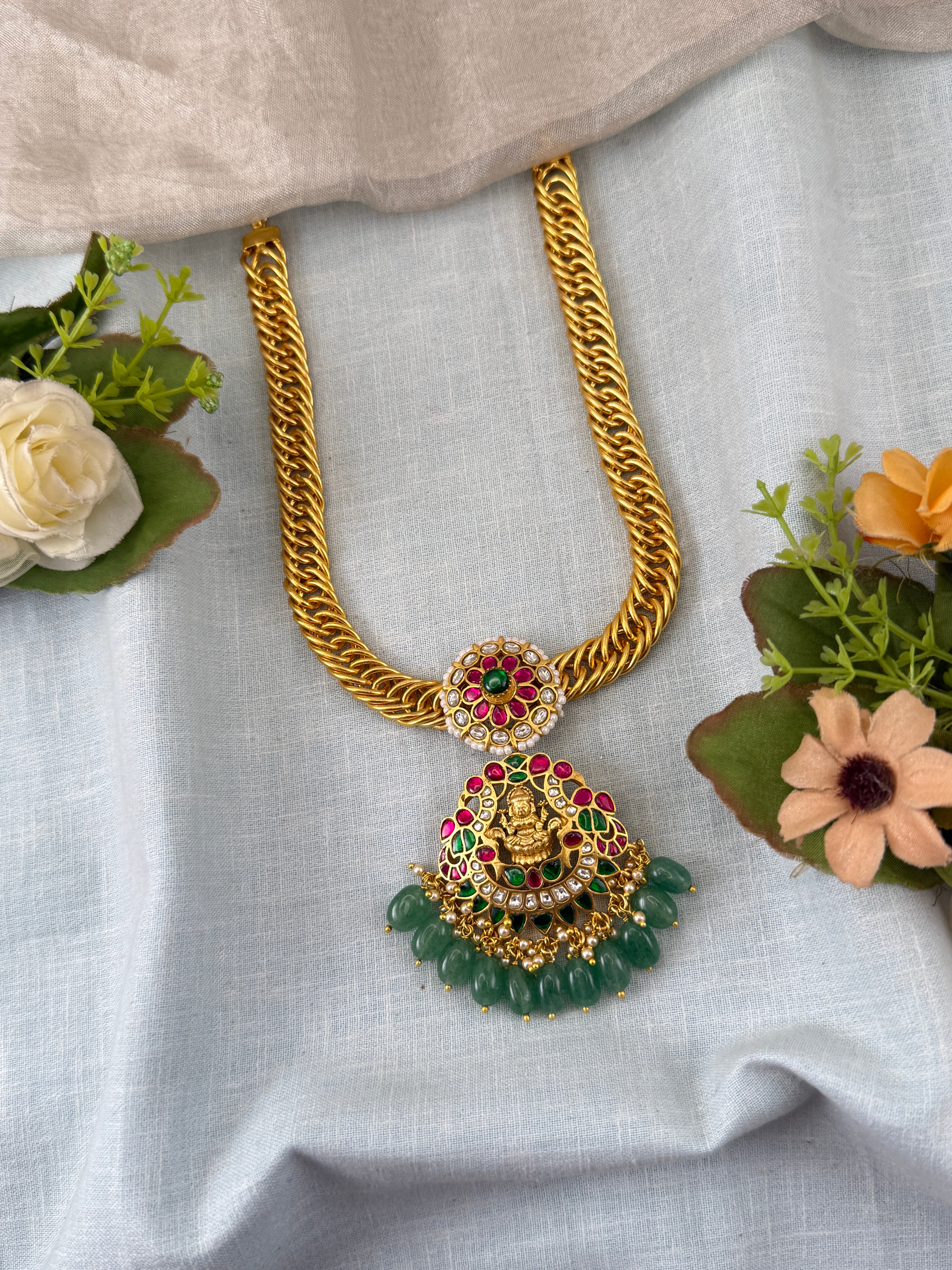 Jadau Kundan Necklace Pendant Mid Long Premium Set N0400