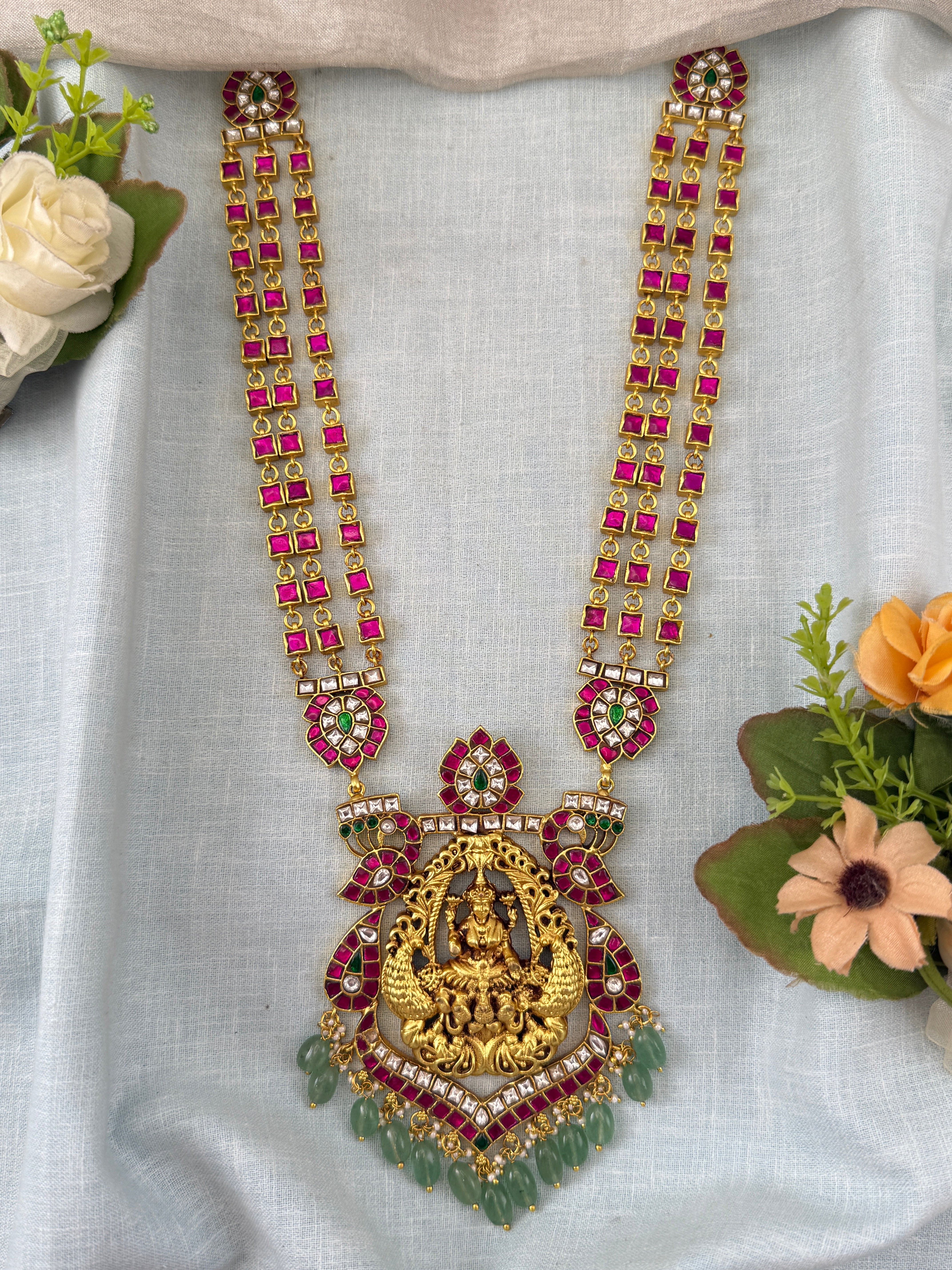 Jadau Kundan Layer Pendant Premium Long Necklace Set | N0408