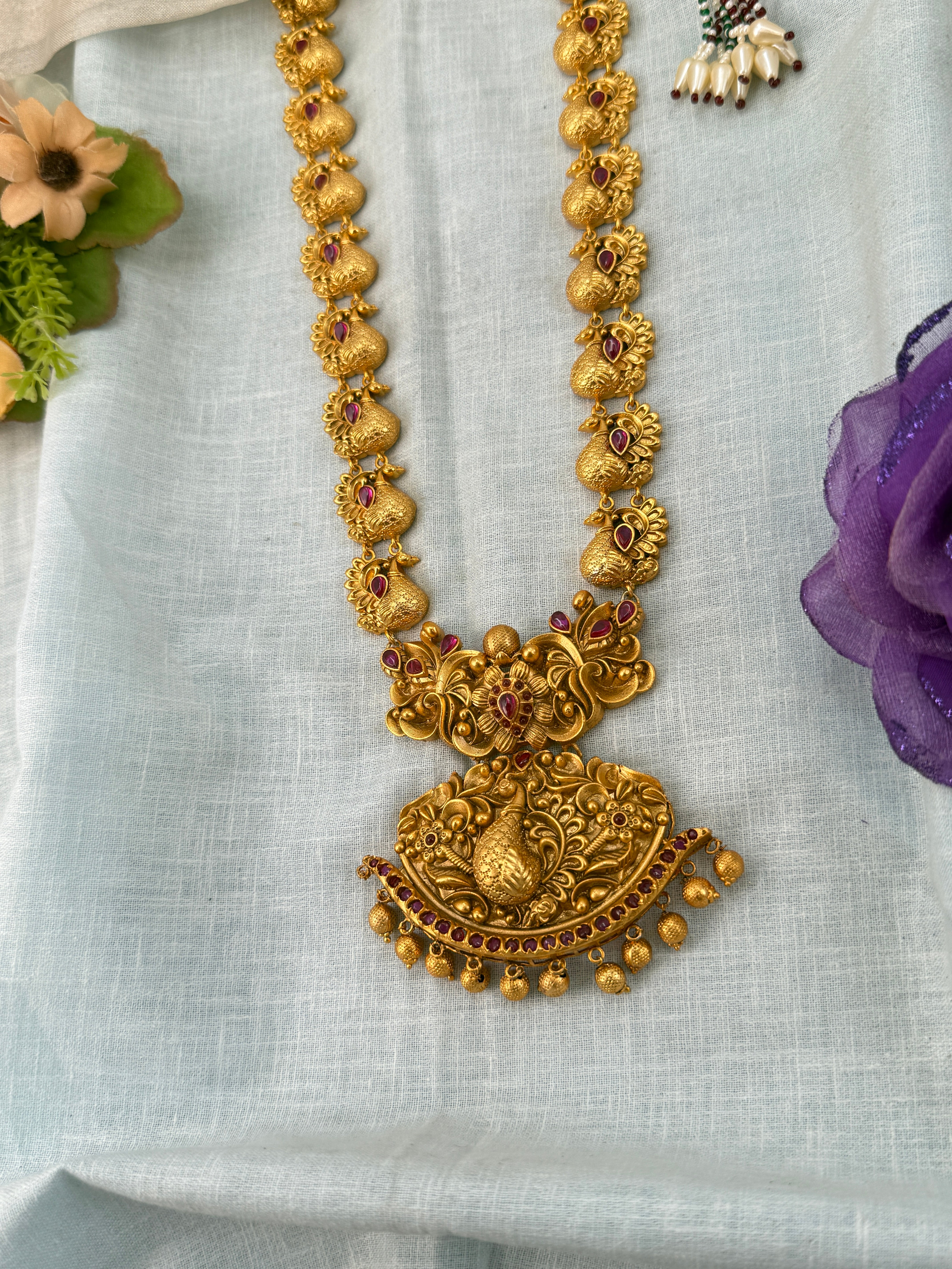 Luxurious Antique Peacock Grand Mid Long Necklace Set 0917