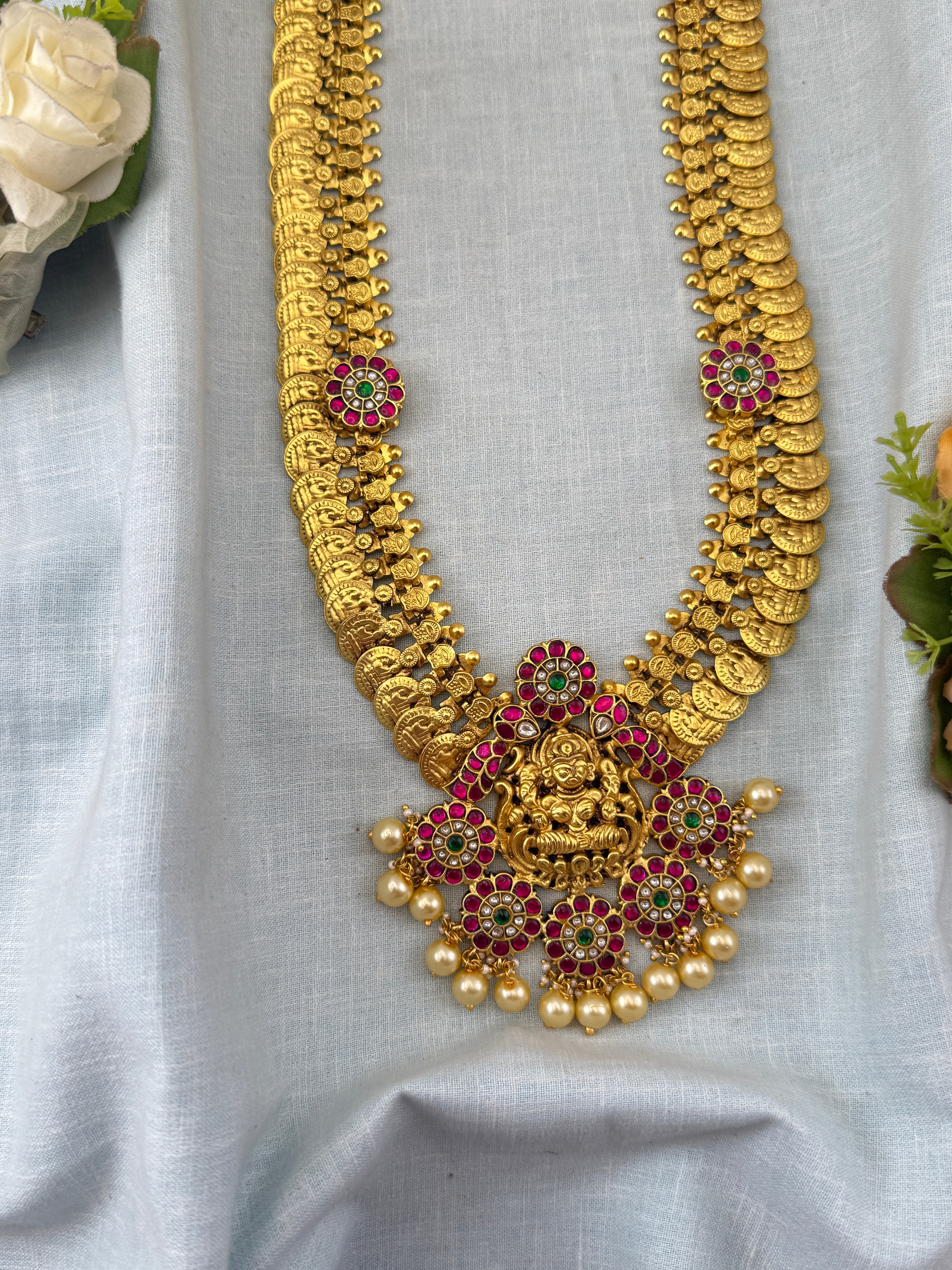Jadau Kundan Kaasu Premium Long Necklace Set | N0407