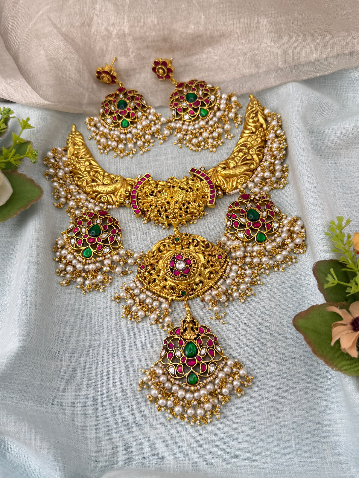 Jadau Kundan Gold Like Premium Step Necklace Set | N0405