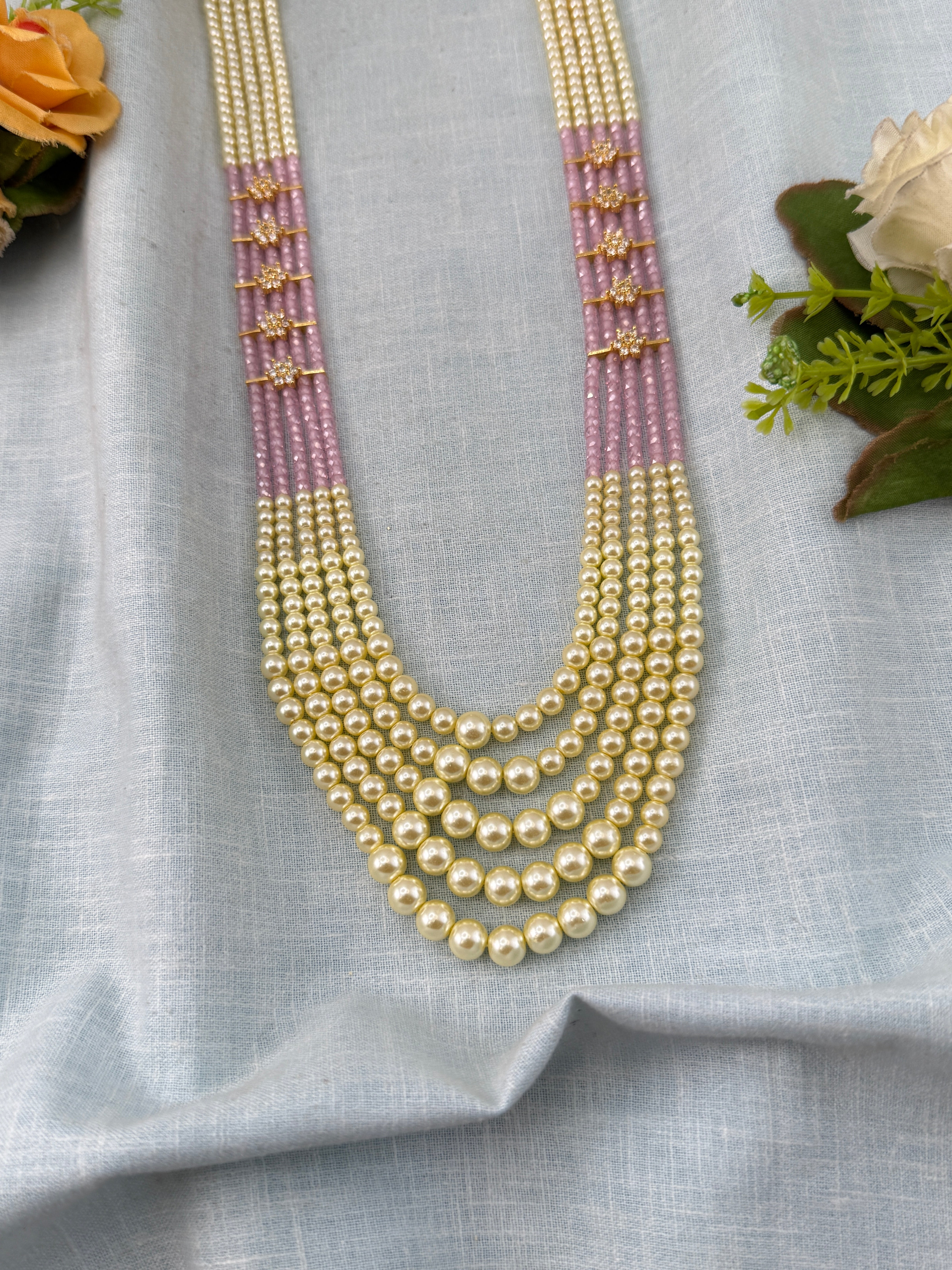 Antique Pearl Layers Long Necklace Set | N0445 A
