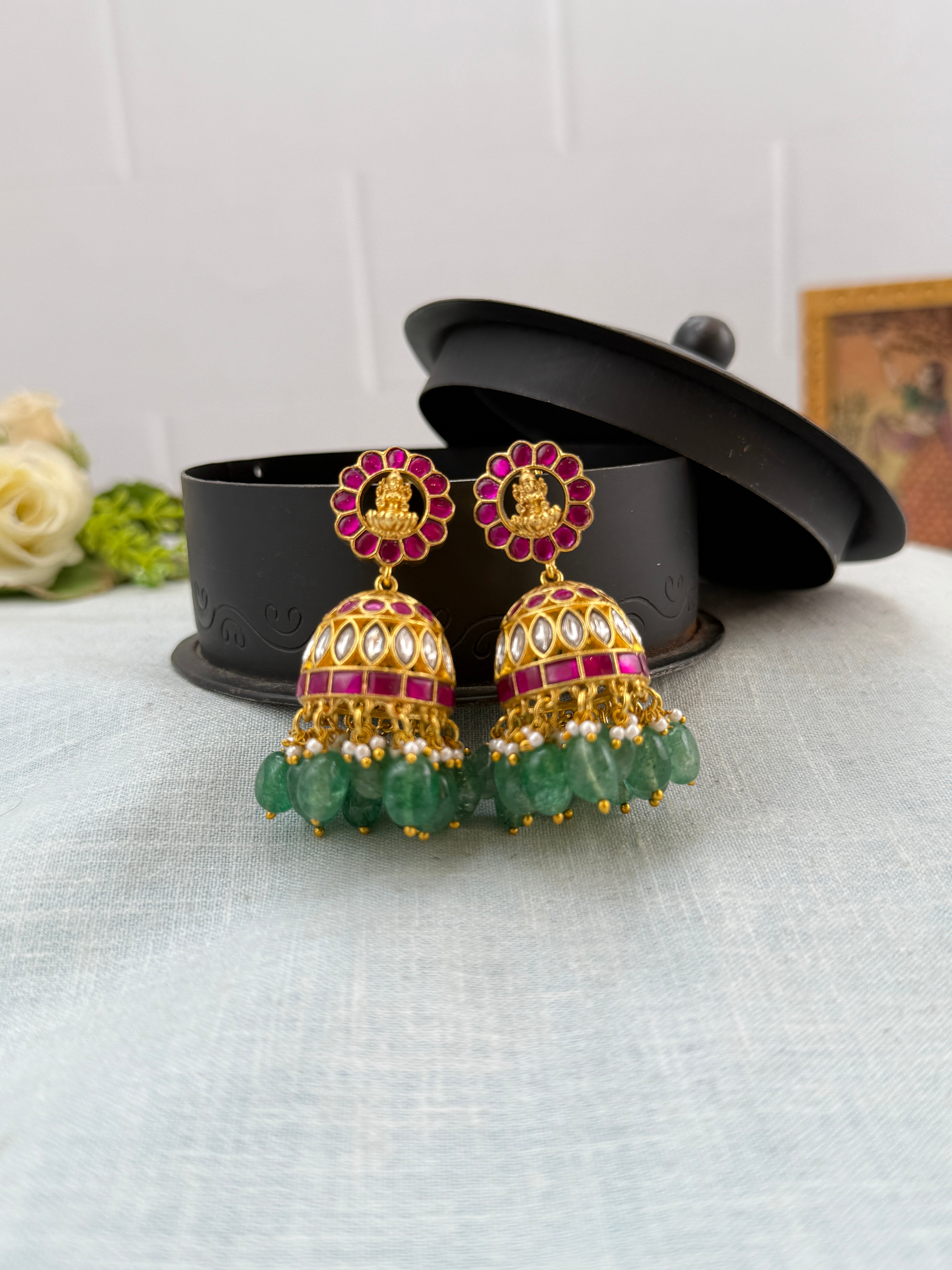 Jadau Earrings, Bridal antique Jadau Kundan earrings, Antique Jhumka