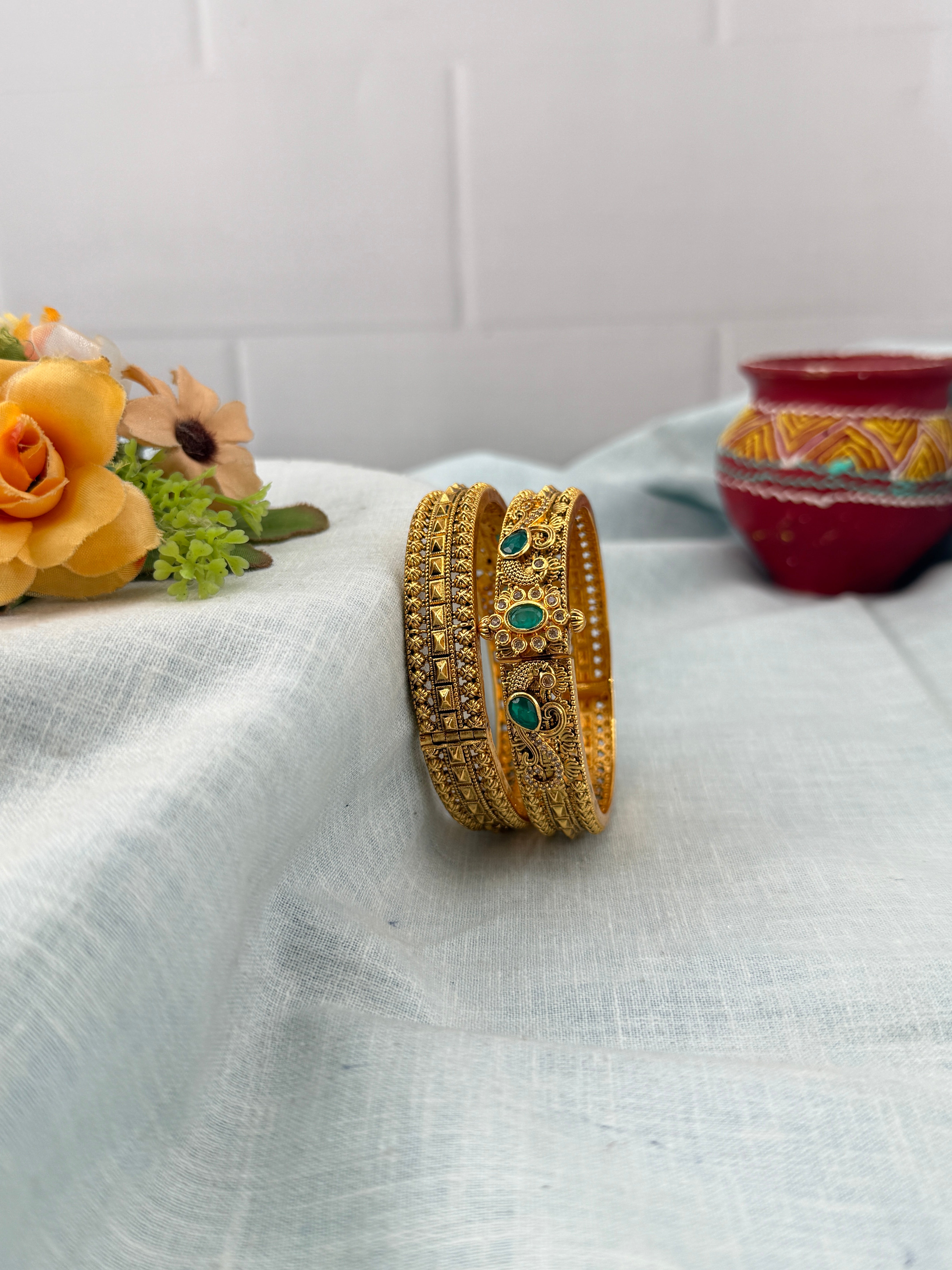 Antique temple style bridal bangles for women by Mahila